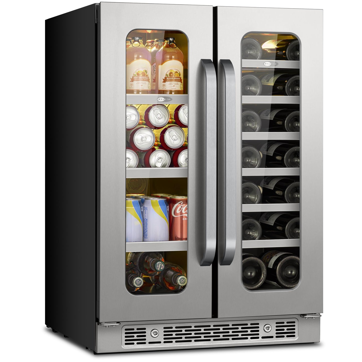 Whynter 24 Inch Dual Zone Wine and Beverage Refrigerator, 20 Bottle 60 Can Wine Fridge with Glass Door, 36-72°F Built-in Freestanding Under Counter Wine Cooler with 3 LED Light(4.1 cu.ft)