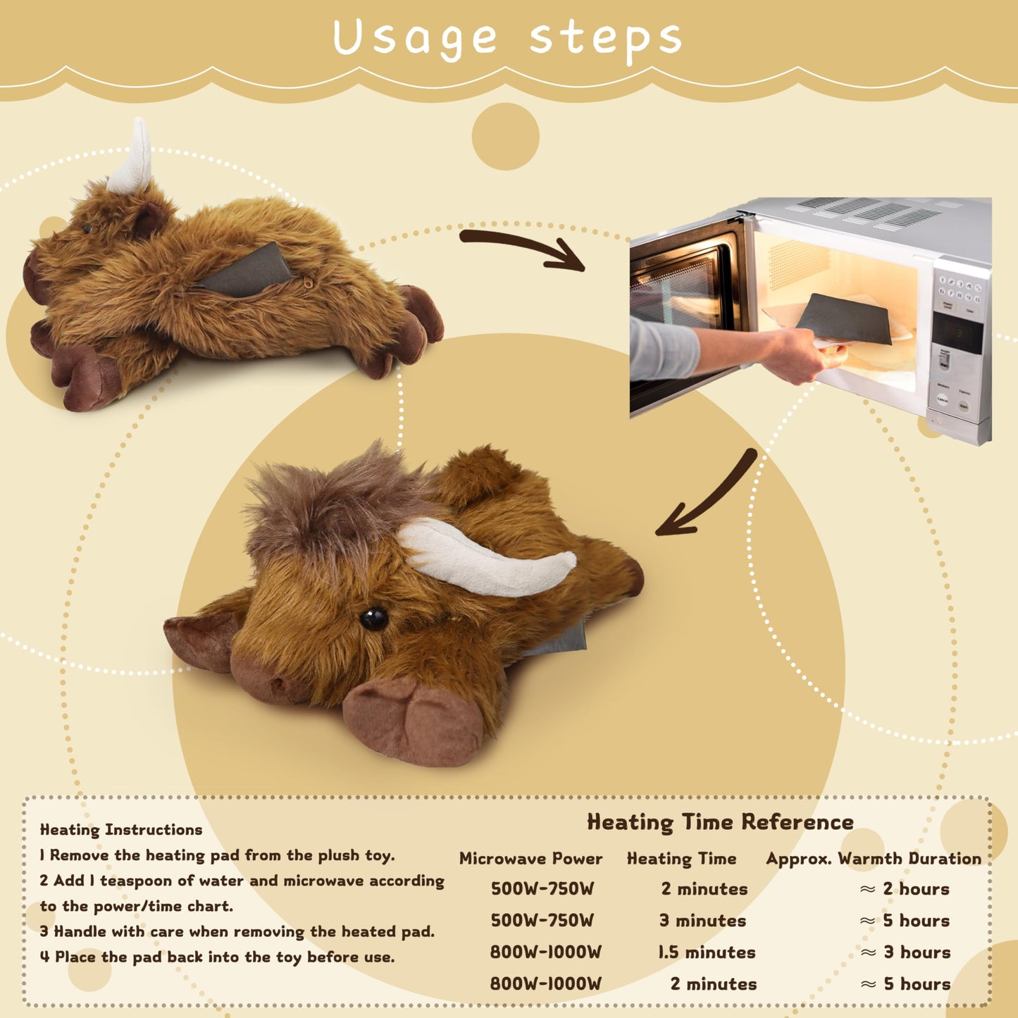 Highland Cow Plush Toy, 4-Pound Weighted Stuffed Animal, Microwaveable and Coolable - Suitable for Boys and Girls (Brown)