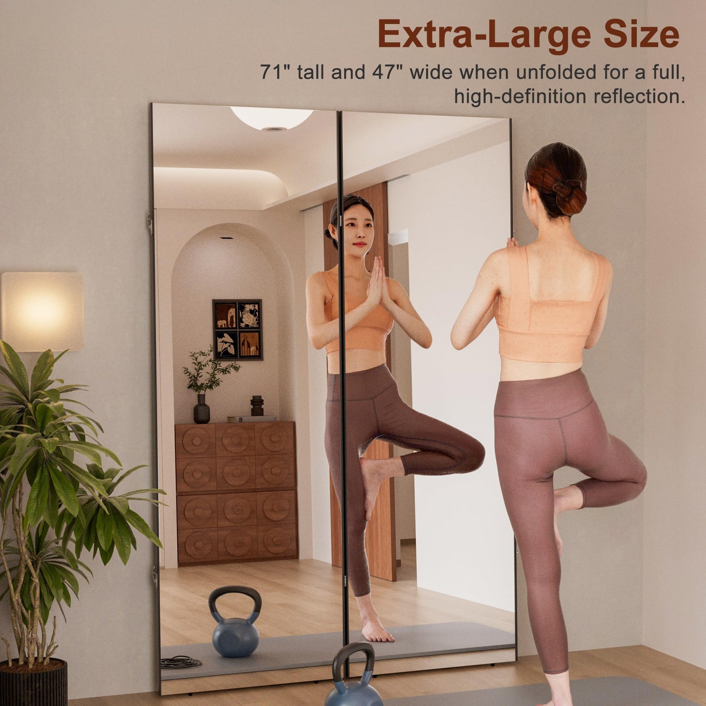 brisafe NanoMirror Space-Saving 360° Folding Full Length Mirror, 71" x 47" Ultra-Large Wall Mounted Shatterproof Foldable Design for Home Gym, Yoga, Dance, Fitness Studio, Silver