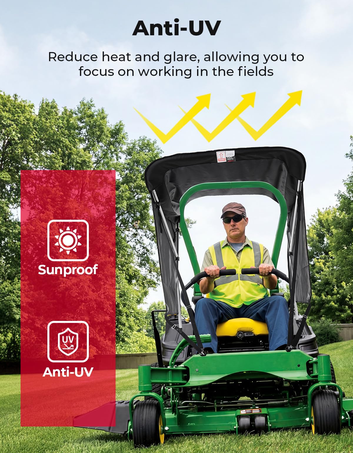KEMIMOTO Shade Canopy for Zero Turn Lawn Mower, High Visibility Left and Right Sunshades with UV Protection, Reduce Heat and Glare, Compatible with John Deere, Cub Cadet, Kubota,Troy Bilt & Others