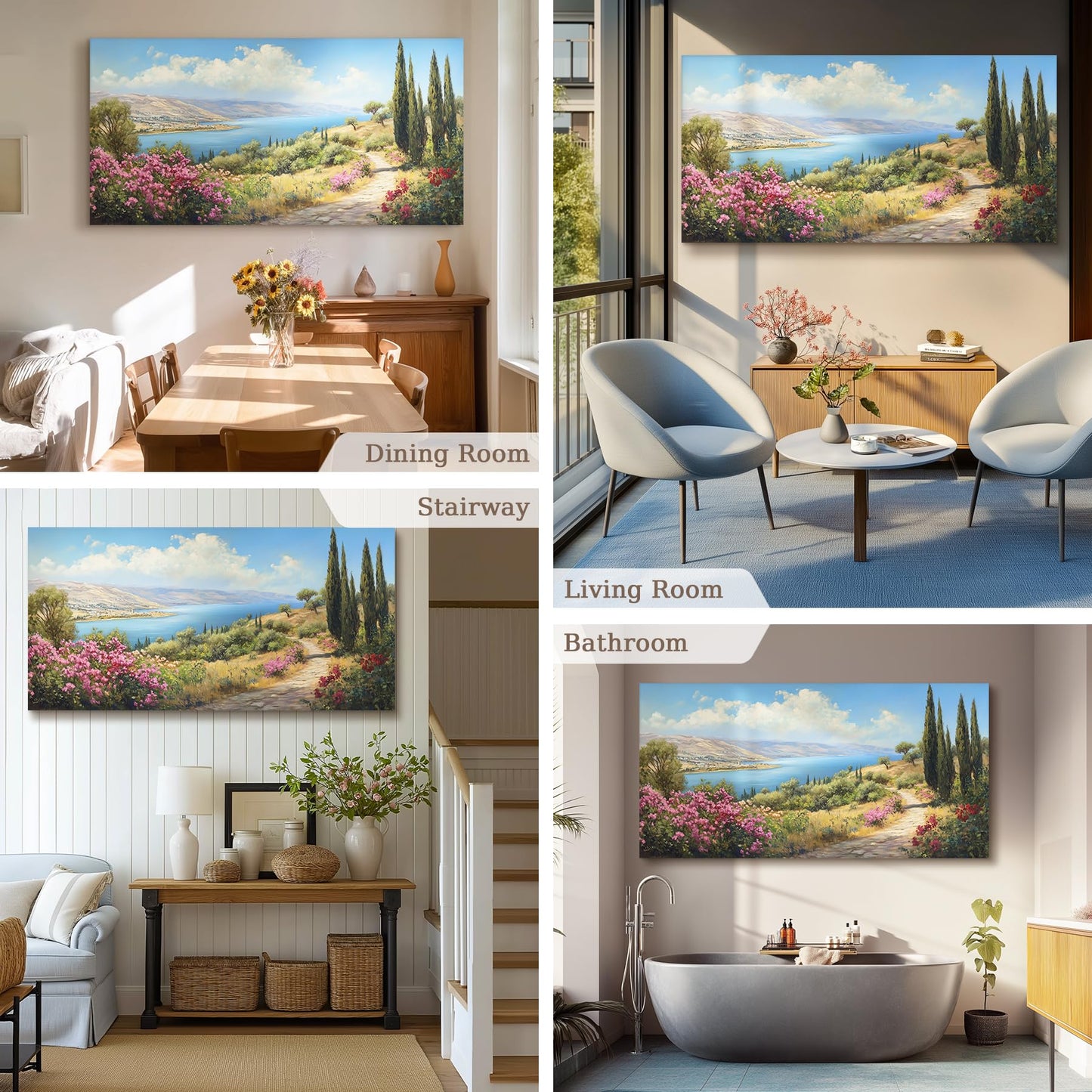crmotu Large Landscape Wall Art, Mountain Wall Art, Lake Pictures Wall Decor, Pastoral Scenery Canvas Prints, Meadow Wildflower Paintings for Living Room Bedroom Dining Room Farmhouse 29x57inch