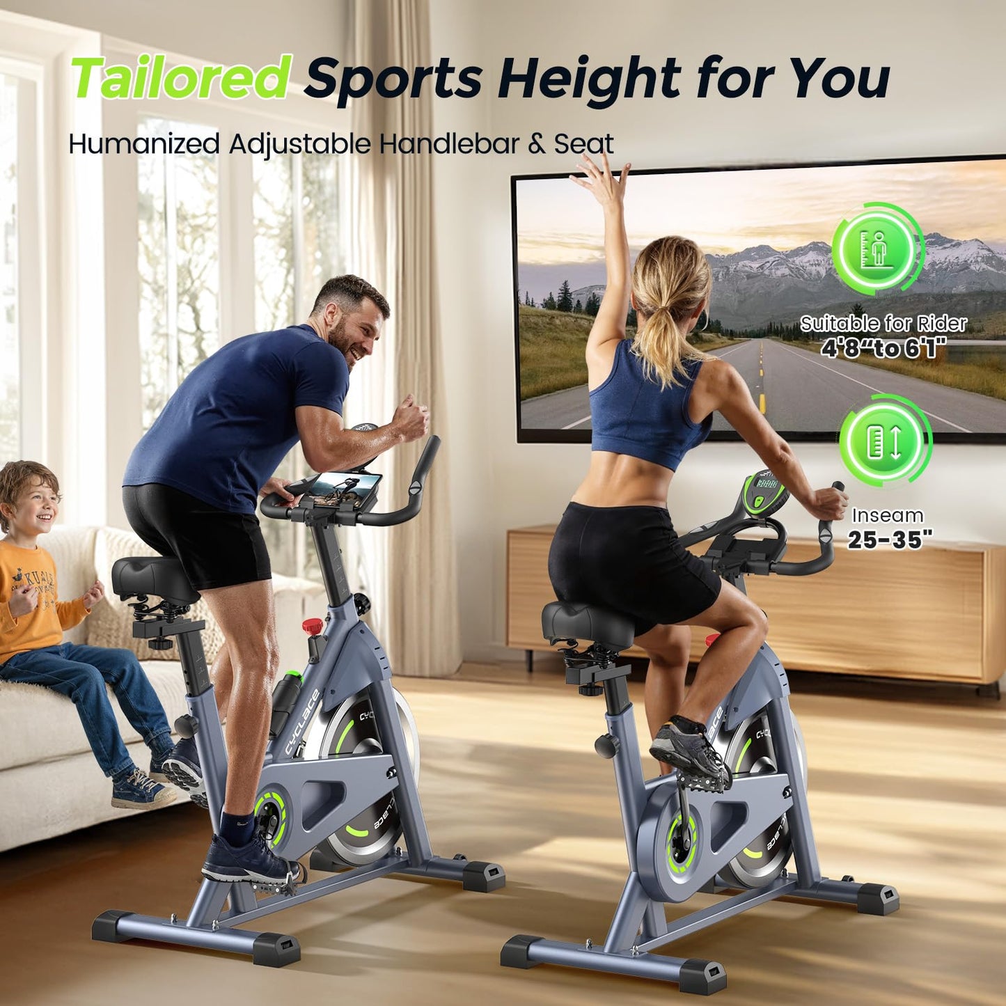 Cyclace Exercise Bike, Magnetic Stationary Bike for Home, Low Noise Cardio Indoor Cycling Bike with App Compatible, 300LBs Weight Capacity & Tablet Mount