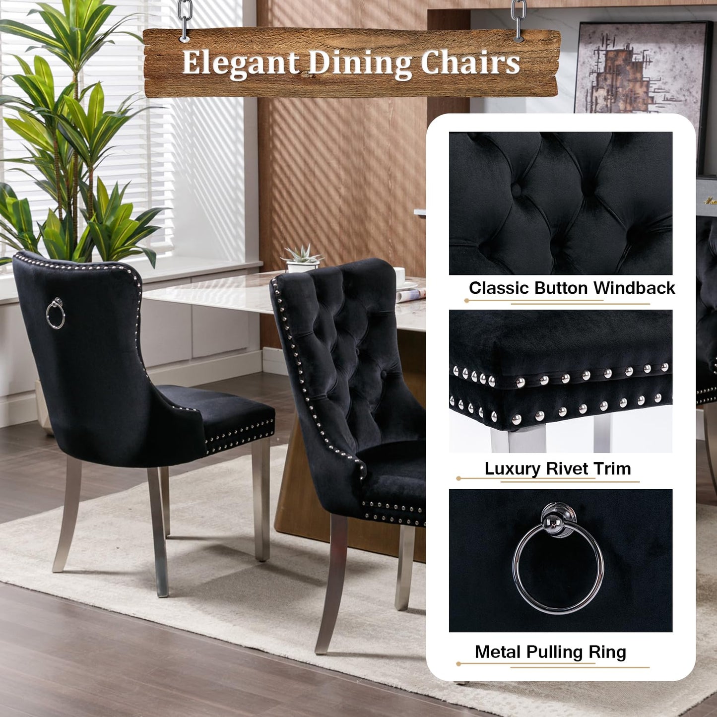 Pvillez 7 Piece Faux Marble Dining Table Set for 6, 70" White Silver Kitchen Table Set with X-Shape Stainless Steel Base, Modern Dining Room Table Set with 6 Black Velvet Chairs for Kitchen Dining