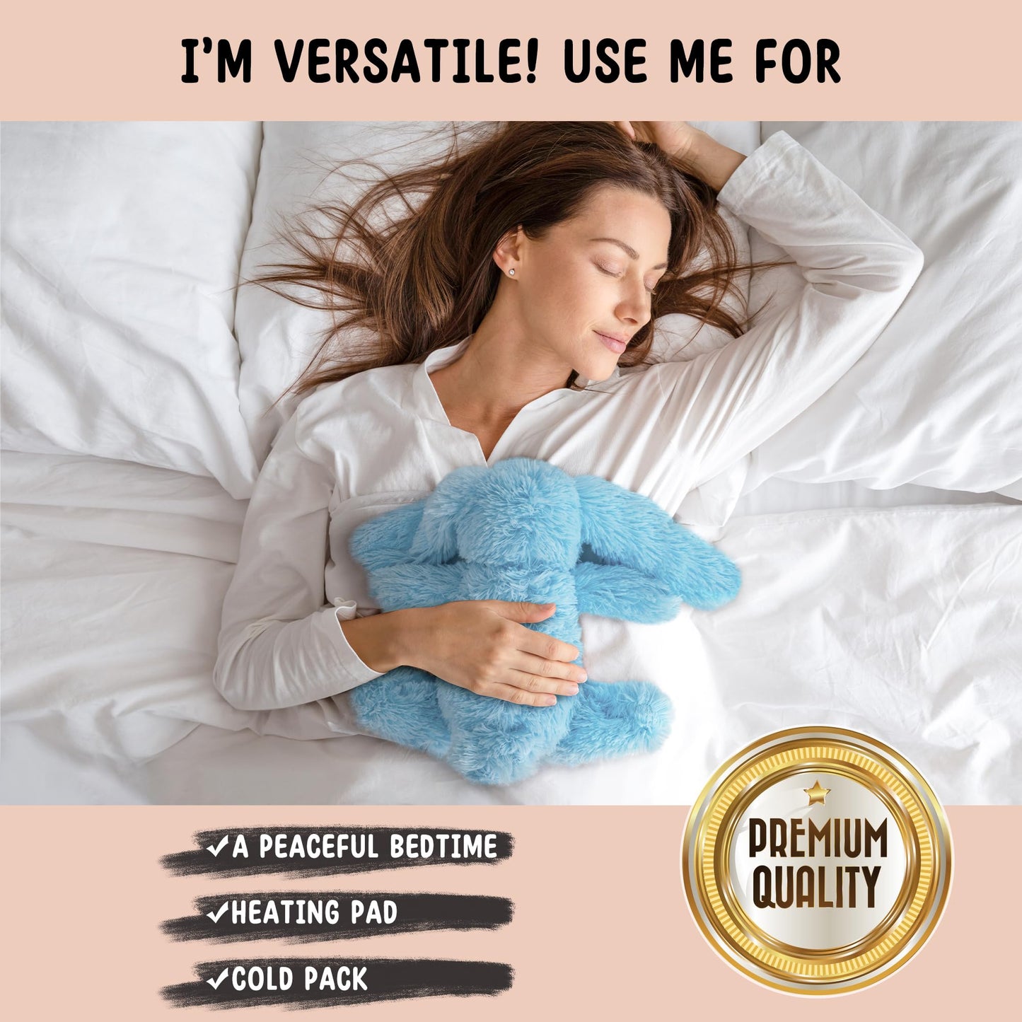 Bunny Microwavable Stuffed Animal – 1.5 lb Unscented Heating Pad Plush, Soft Cozy Bunny Toy for Relaxation and Comfort, Gift for Women, Girls, Adults & Kids by Happy Fuel, Blue
