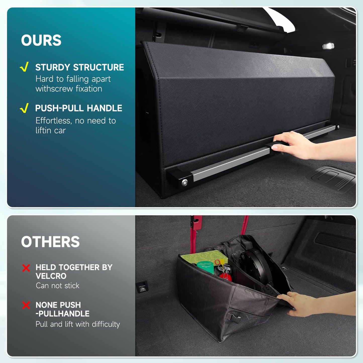 Car Trunk Organizers with LED Light, SUV Trunk Storage Box with Light, Trunk Organizer with Magnetic Lid & Sturdy Handle, Waterproof Car Storage Powered by 4 AA Batteries(Batteries Not Included)