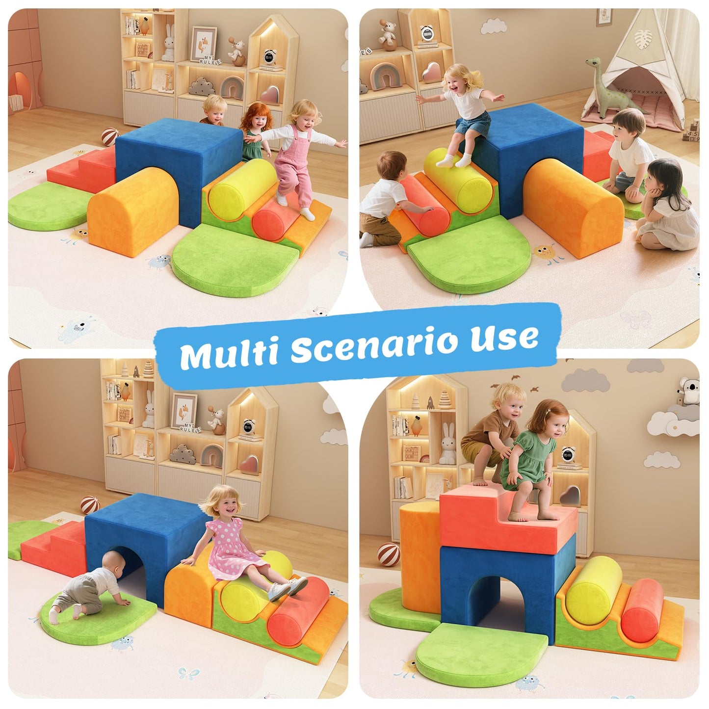 BabeNova 12-Piece Foam Climbing Blocks for Toddlers 1-3, Toddler Climbing Toys Indoor Soft Play Set, Kids Foam Climb Blocks with Tunnel, Steps, Rollers for Crawling, Montessori Indoor Play Gym