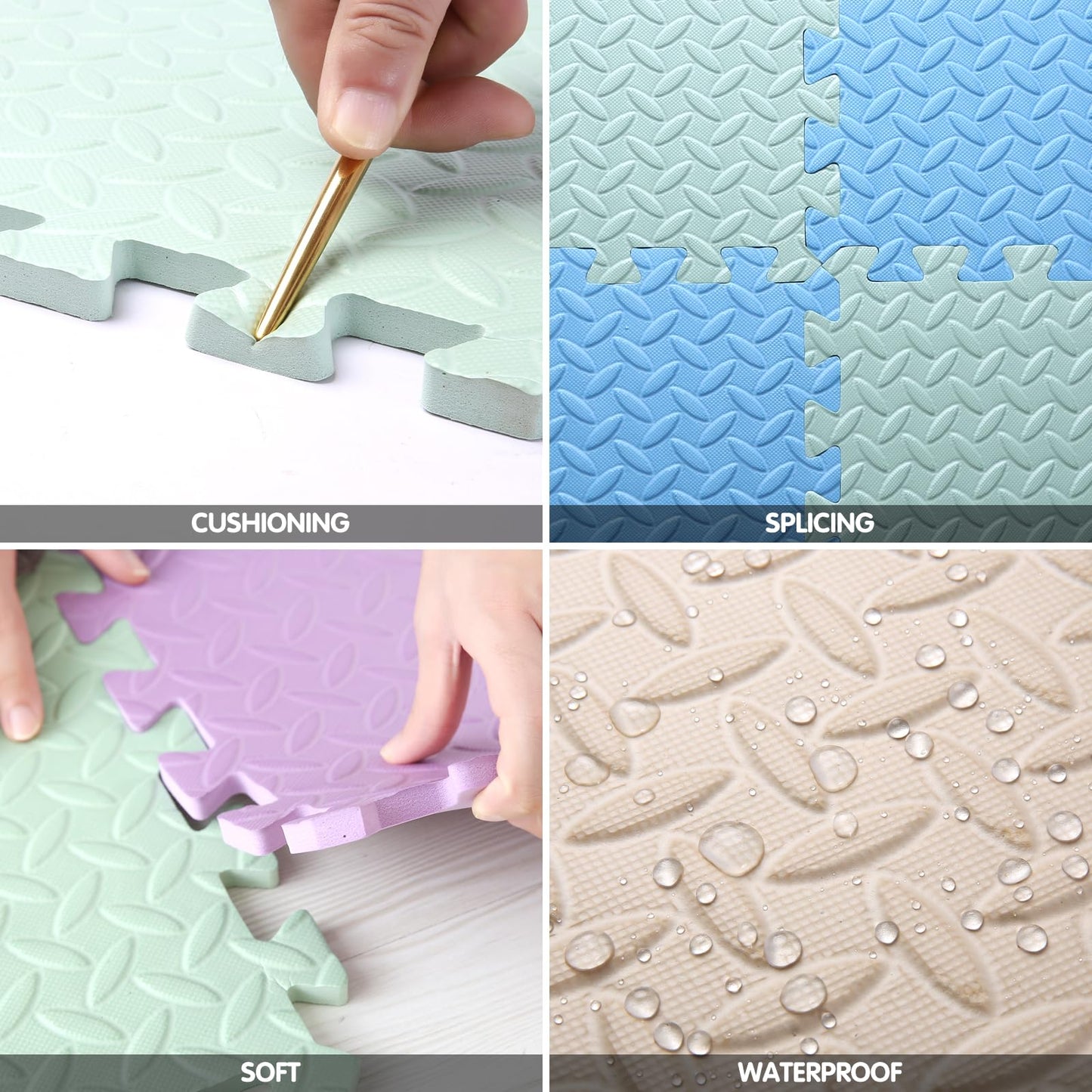 16 Tiles Foam Play Mat for Baby, Soft & Safe EVA Foam Mats for Floor, Square Baby Play Mat, Kids Foam Puzzle Floor Mat, 47x47 Play Mat for Playpen(Bean Green/Light Blue)