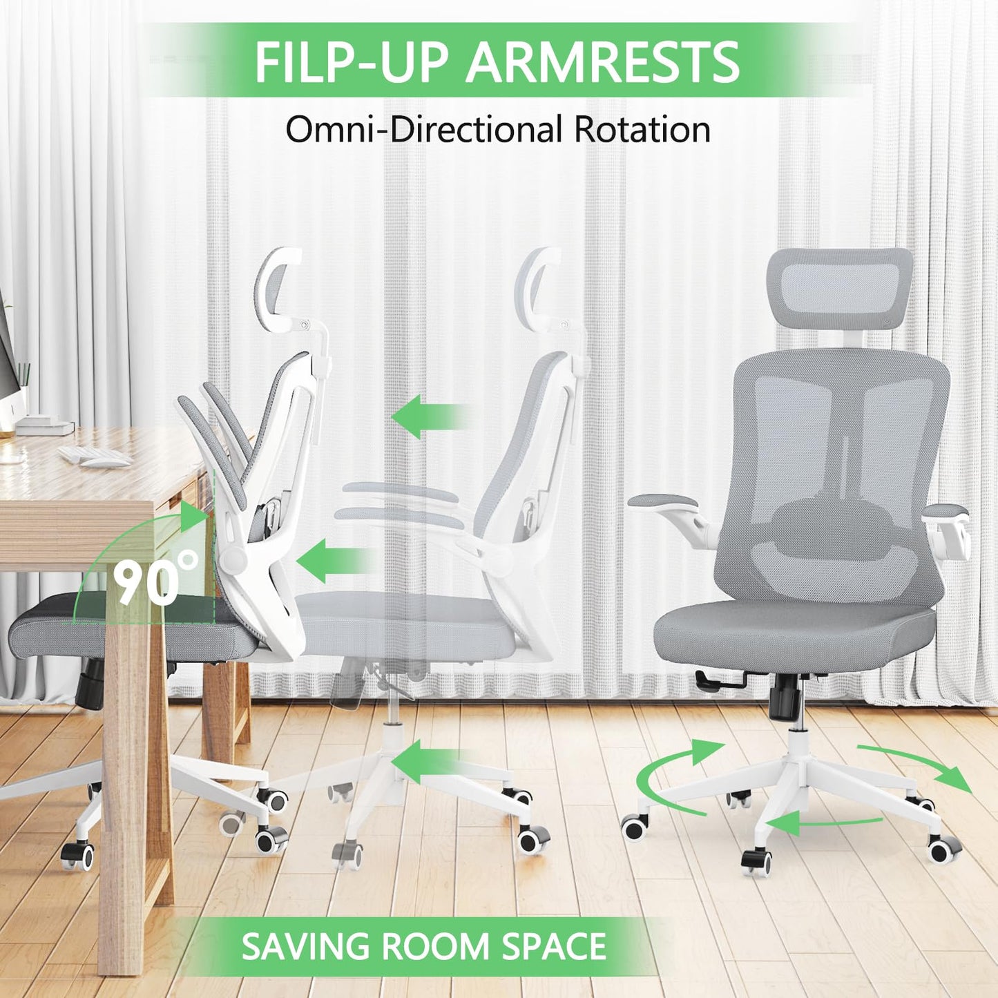 balmstar Ergonomic Office Chair Desk Chair - Mesh Computer Chair with 360° Swivel Wheels, Adjustable 90-130° Recline & Lumbar Support for Home Office, Supports up to 350lbs