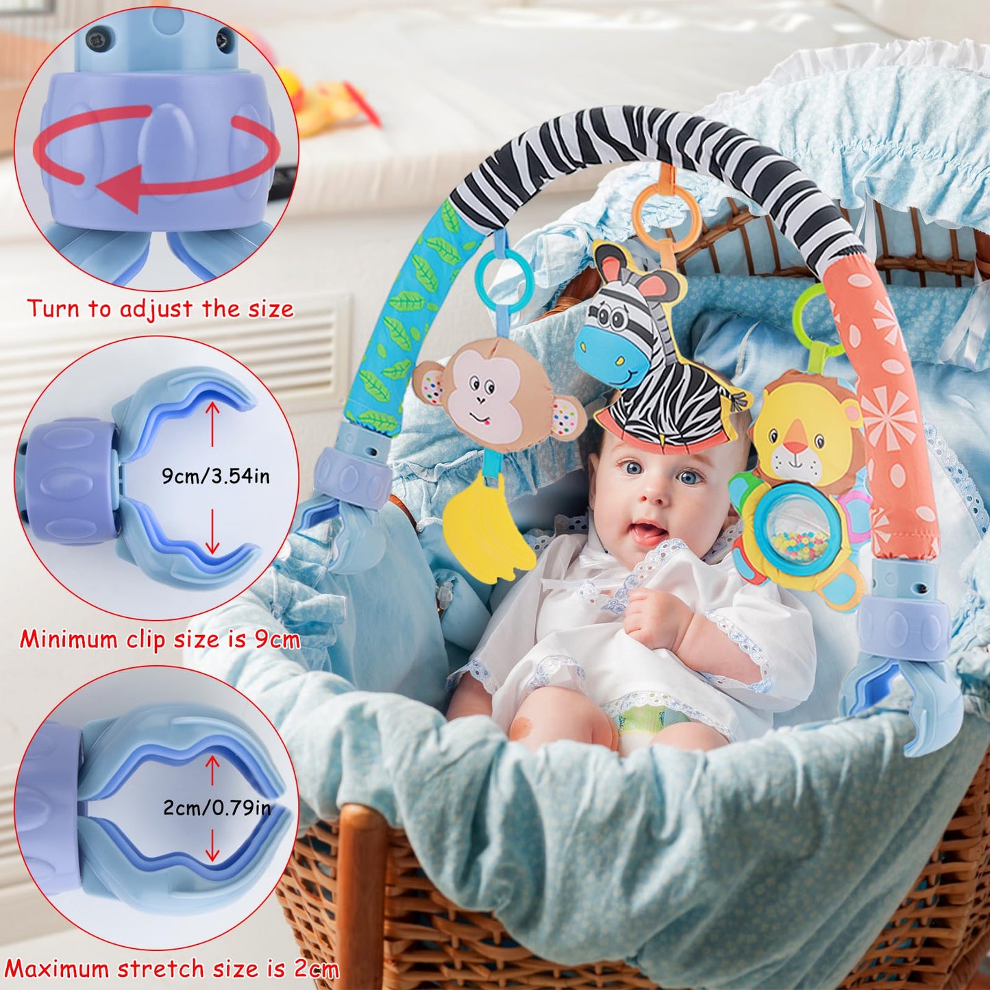 Car Seat Toys for Babies 0-6 Months,Baby Stroller Activity Arch Toys for Infant 0-6 Months Hanging Rattle Musical Bassinet Travel Crib Carseat Toy,Clip on Bouncer Toys for Babies 0 3 6 9 Months Gift