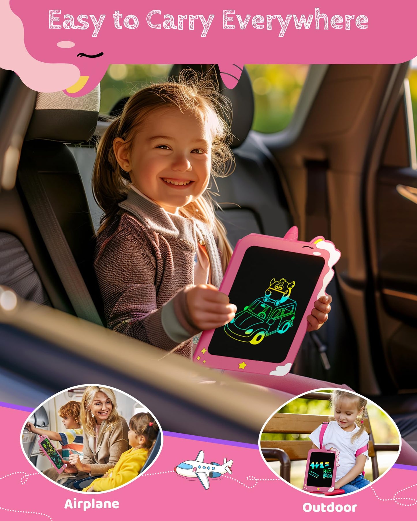TEKFUN Toddler Boy Toys, 2 Pack LCD Writing Tablet for Kids, Doodle Board Dinosaur Toys, Travel Essentials Toy for 3 4 5 6 Year Old Boys Girls, Easter Birthday Christmas Gift (8.5inch Green&Pink)