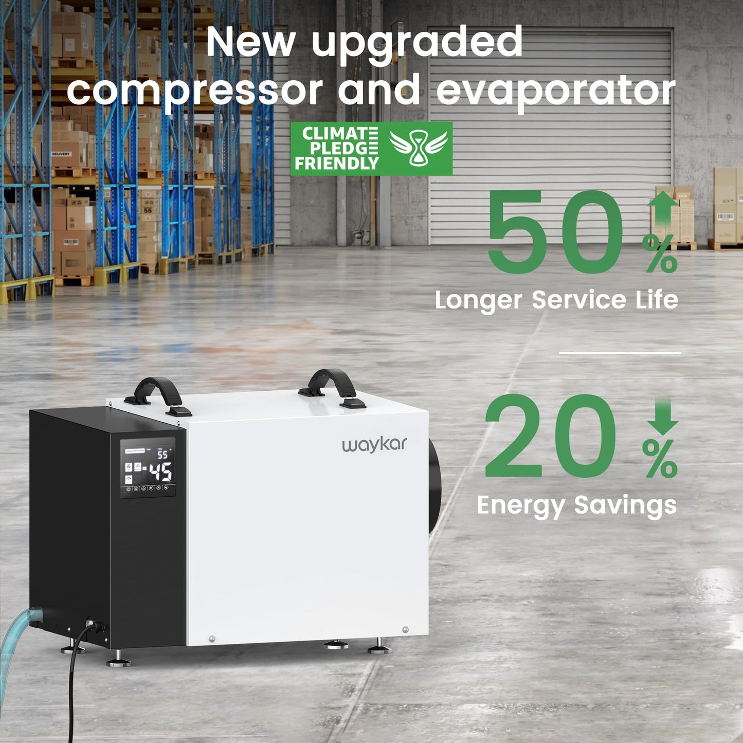 Waykar 125 Pint Crawl Space Dehumidifier with Drain Hose for Commercial, Basements, and Industry Water Damage Unit for Spaces up to 6500 Square Feet, Smart Humidity Control - 5-Year Quality Coverage