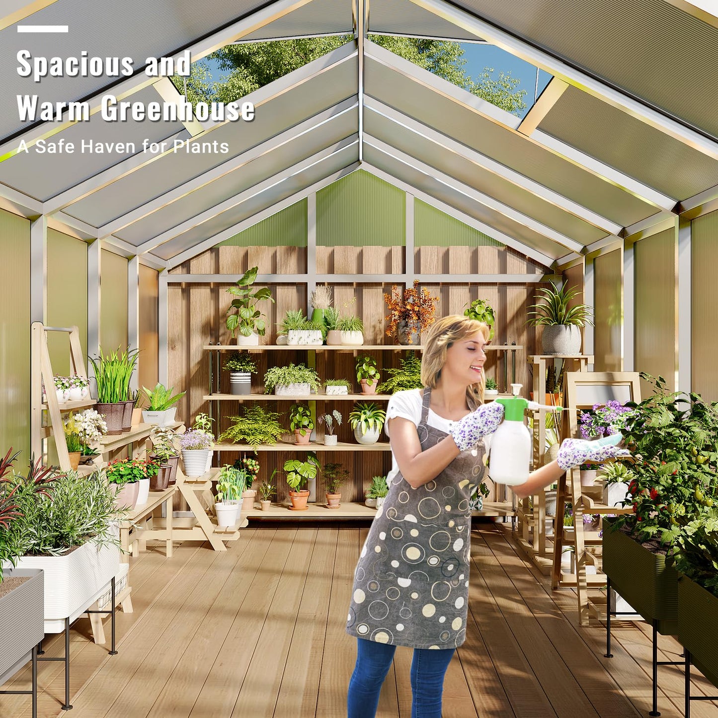 8x12 Ft Outdoor Greenhouses, Greenhouse Kit, Portablee Greenhouses with Ground Nails and Vent Windows, Sliding Lockable Door, Polycarbonate Green House for Outside Garden Backyard, White