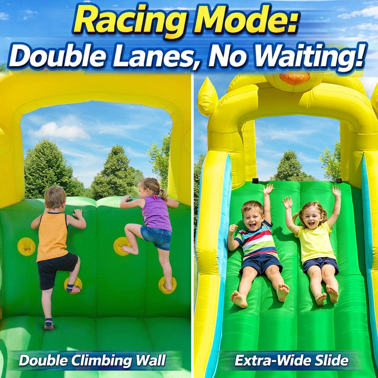 Baralir Duck-Themed Inflatable Bounce House with Extra Wide Slide & Climbing Wall, Basketball Hoop, Ring Toss, Punching Bag, 2-in-1 Splash Pool/Ball Pit - Indoor/Outdoor Jumping Castle for Toddlers