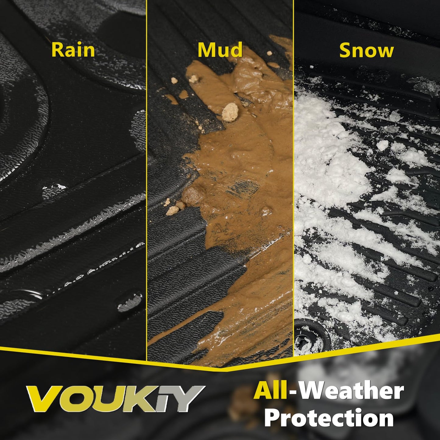 VOUKIY All Weather Car Floor Mats Fit for X7 40i, M50i, M60i (only fit 6 Seater) 2019-2024 2025 Automotive Floor Liners X7 Front& Rear& 3rd Row Accessories Black