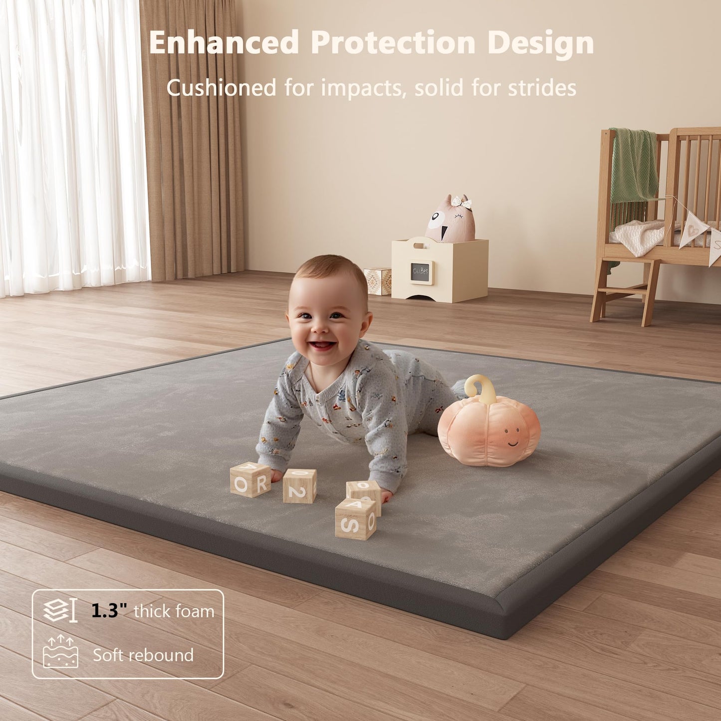Floisdace Baby Play Mat for Floor, 1.3'' Thick Memory Foam Tummy Time Mat - Super Soft Coral Velvet Nursery Rug with Non-Slip Backing, Crawling Rug for Toddlers/Infants, Yoga & Tatami Use, 71''x 79''