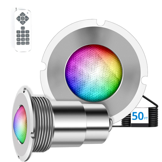 Zenhagu Pool Lights for Inground Pool, 1.5 Inch LED Color Inground Pool & Spa Light, IP68 Waterproof Nicheless Pool Lights, AC12V, 50 ft Cord, Remote Control (Controller Not Supported)