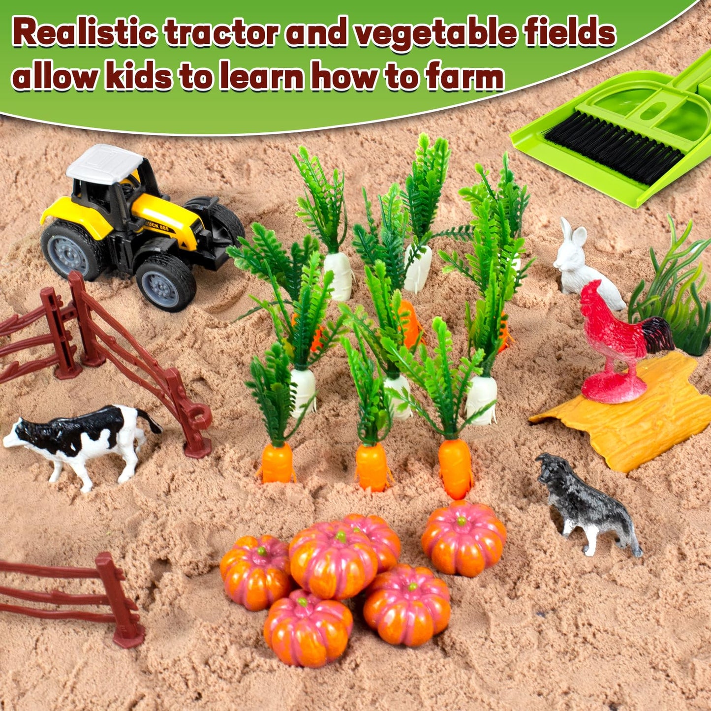 Bloolilies Sensory Bin, 59 Pcs Farm Sensory Sand Box Kits with Sandbox & Farm Animals & Tractor Playset, Play Sand Art Kit Magic Sand Toys for Boys Girls Toddlers Birthday Gift for Kids
