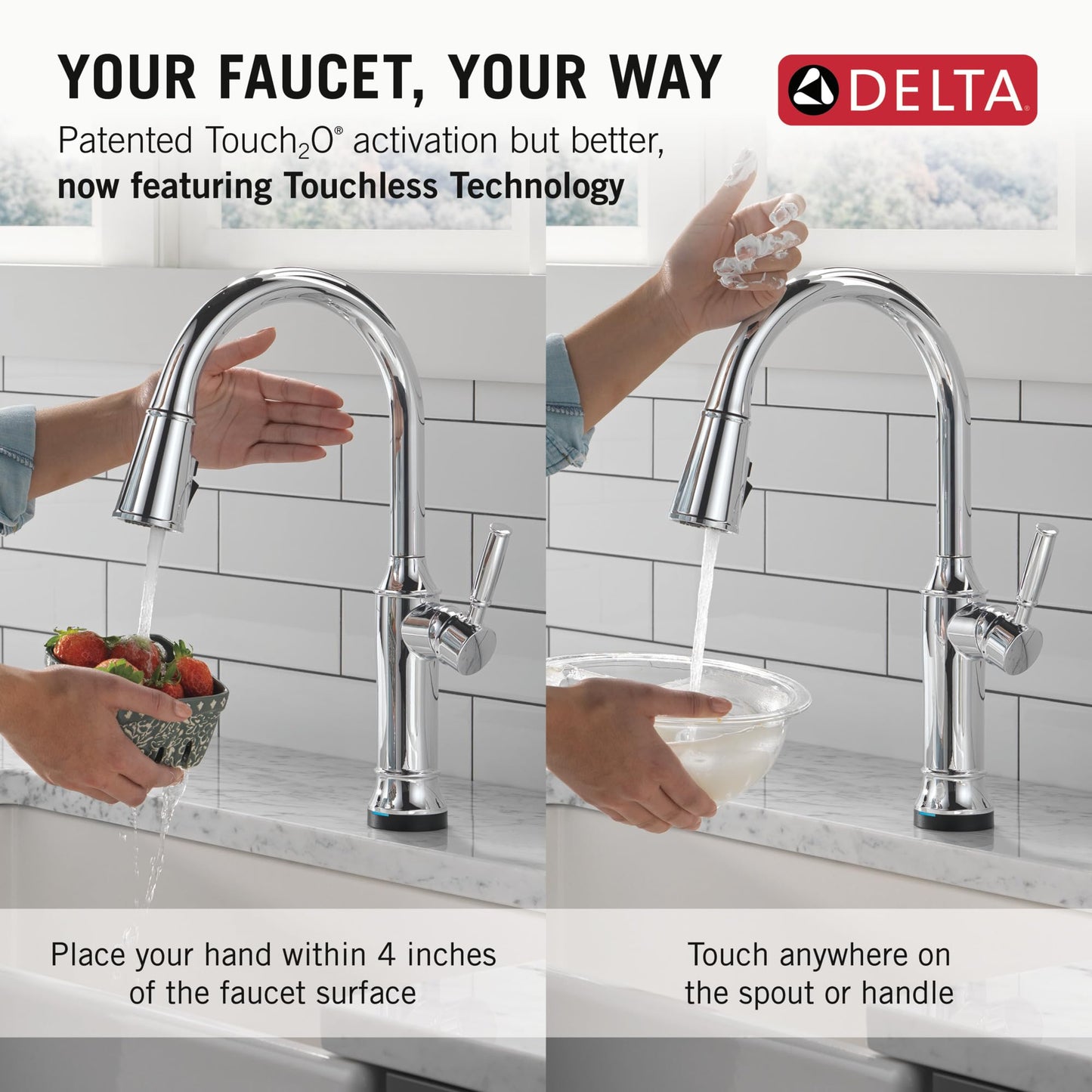 Delta Faucet Renaldi Touchless Kitchen Faucet with Touch Technology, Chrome Kitchen Sink Faucet, Delta ProClean Kitchen Faucet, Pull Down Kitchen Faucet, Lumicoat Chrome 9184TL-PR-DST