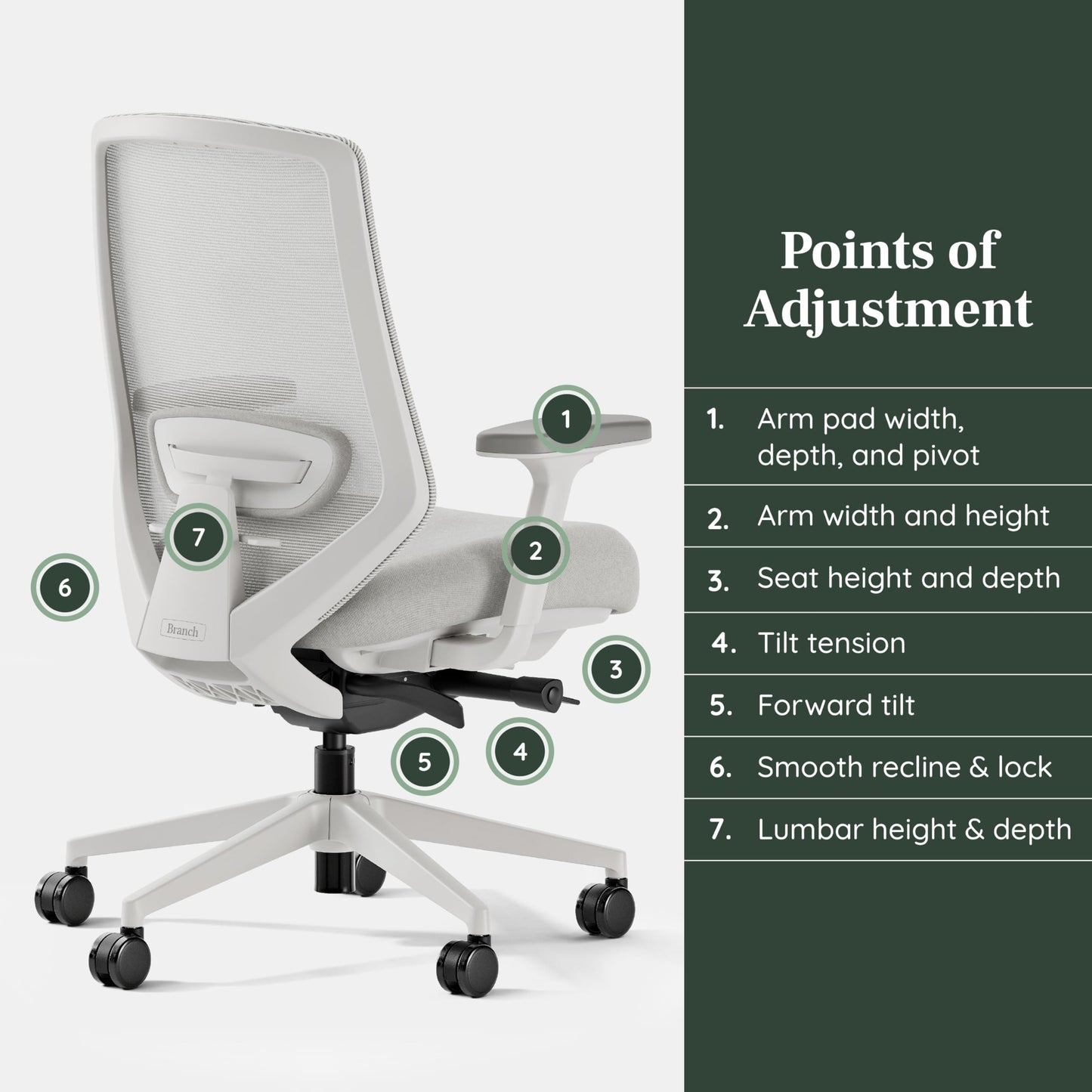 Branch Ergonomic Chair Pro - Mesh Office Chair with 14 Points of Adjustment - Height, Depth & Tilt Adjustable - 5D Armrests - Forward Tilt, Smooth Recline, and Lumbar Support - Mineral
