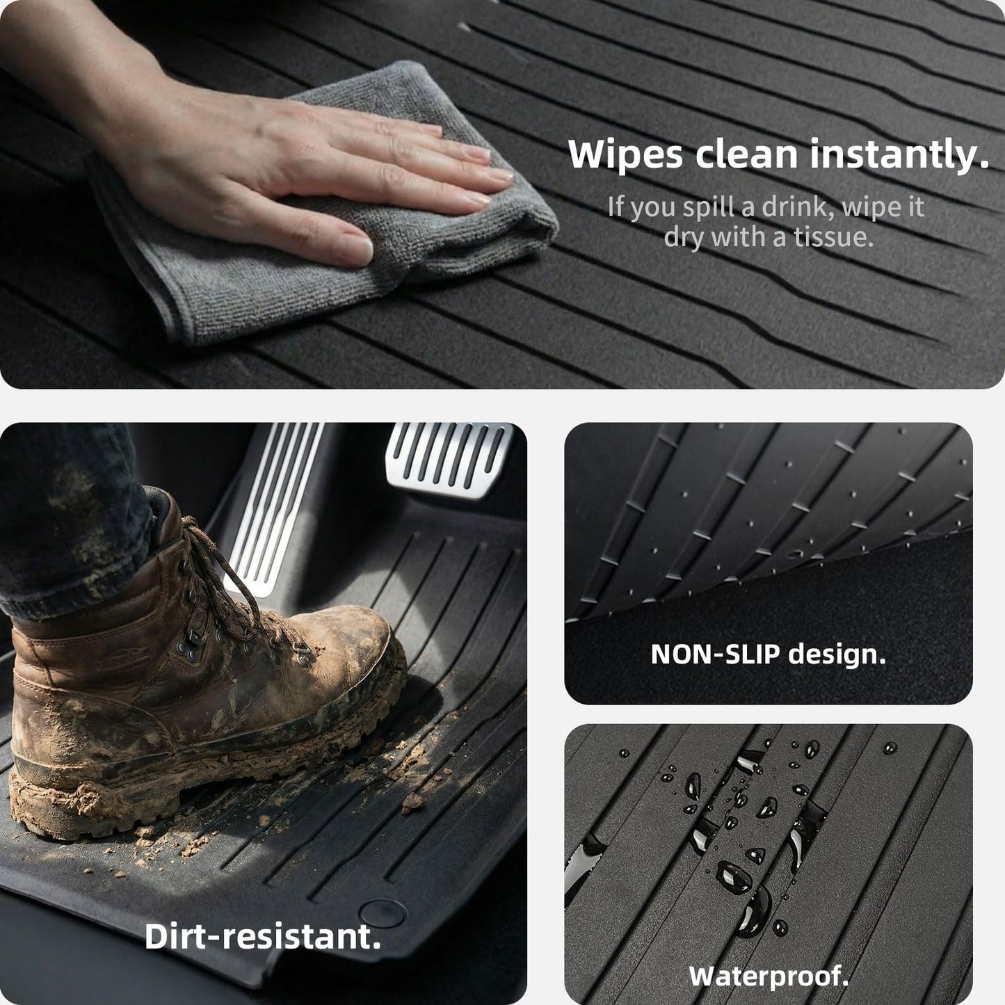 CYBERBEANS 6 Pcs Liners for Tesla Model Y Juniper Accessories New 2025 2026(Not Fit Standard) All Weather Floor Mats Front Frunk Rear Trunk Mats Cargo Liner TPE Anti-Slip 5-Seater