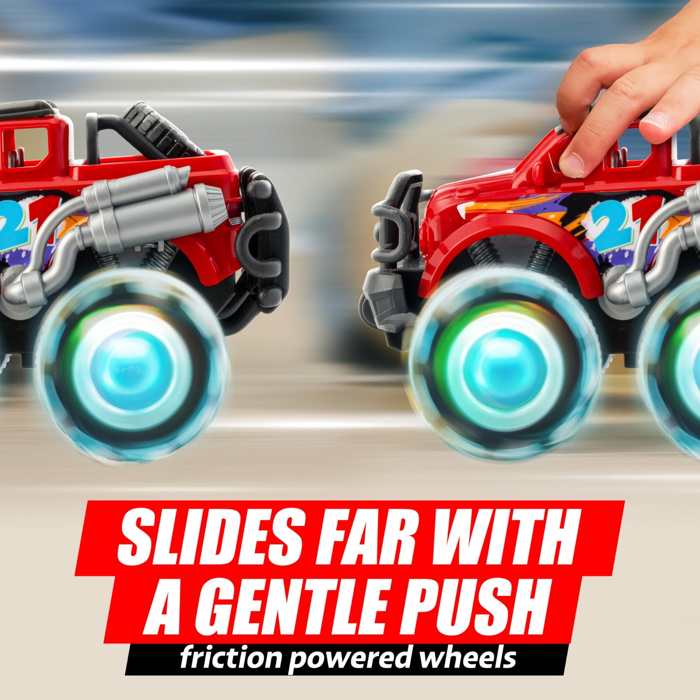 Vroomix JOYIN 3 Pack Monster Truck Toy - Toy Truck with Flashing LED Wheels - Light-Up Friction-Powered Cars for Toddlers - Boys Girls Birthday Gift