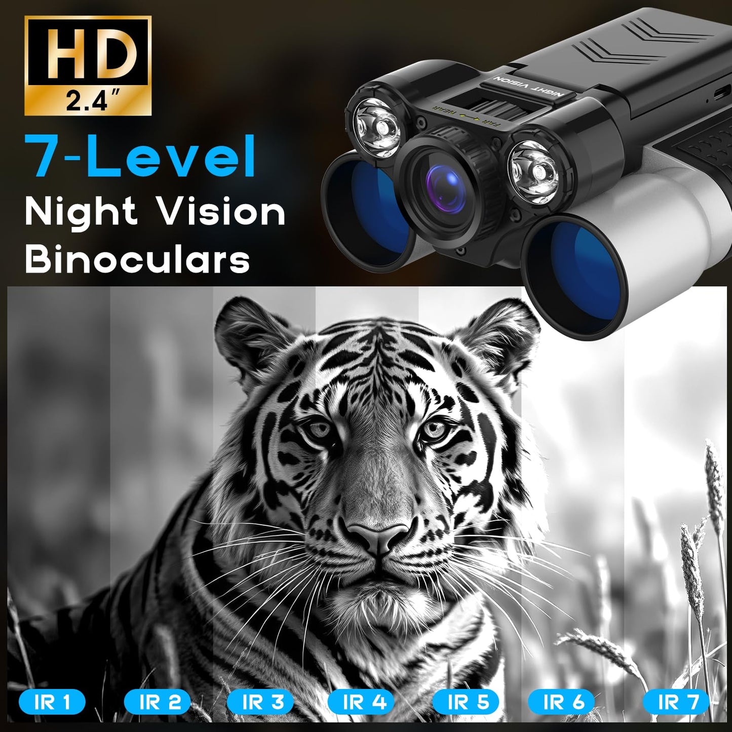 Night Vision Binoculars with 2.4" IPS Screen, 12X Zoom Digital Binoculars with Camera, Includes 32GB Memory Card, Infrared Low Light Binoculars for Bird Watching, Hiking, Travel