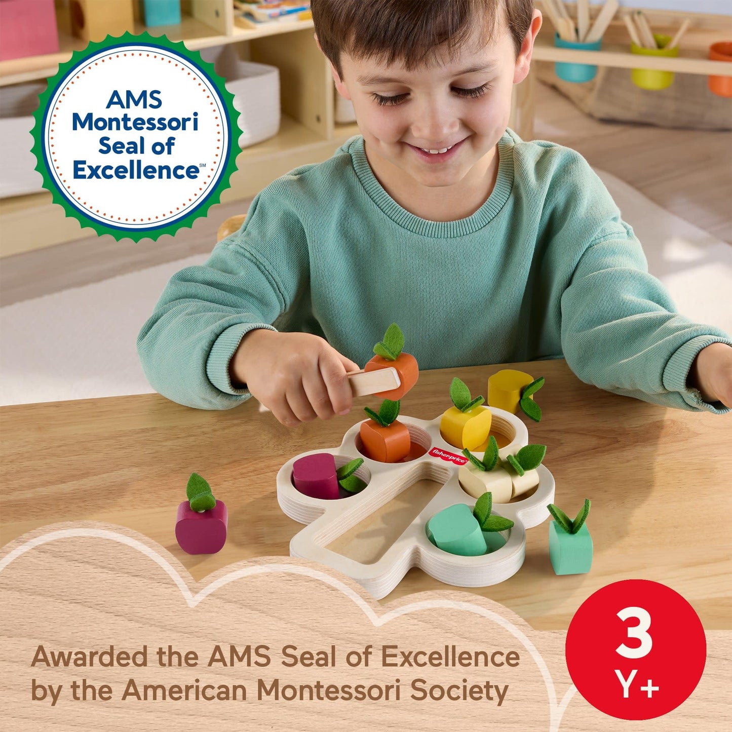 Fisher-Price Wood Montessori Toy Sorting Tree, American Montessori Society Seal of Excellence, Wooden Learning Activity Puzzle & Expert Play Tips for Preschool Kids Ages 3+ Years