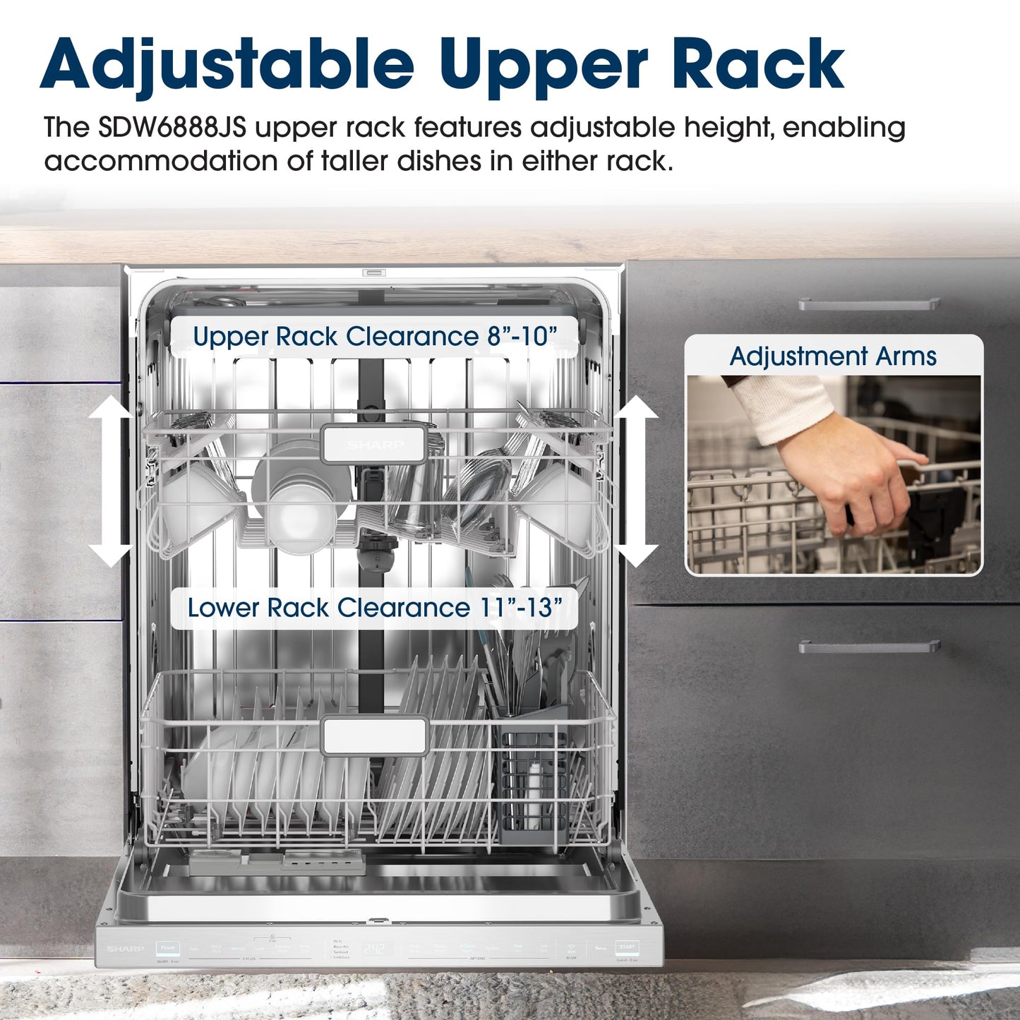 Sharp SDW6888JS 42 dBA Stainless Fully Integrated Built-in Smart Dishwasher