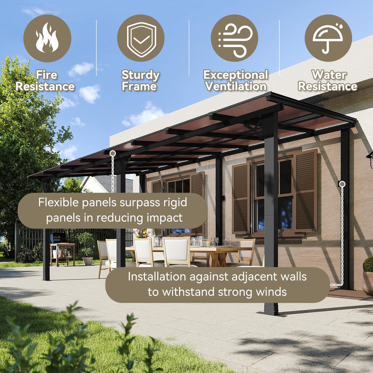 Aoxun 16' x 10' Gazebo for Patio, Gazebo Pergola with Sloped Roof, Large Wall-Mounted Heavy Duty Awnings, for Backyard, Deck, Patio
