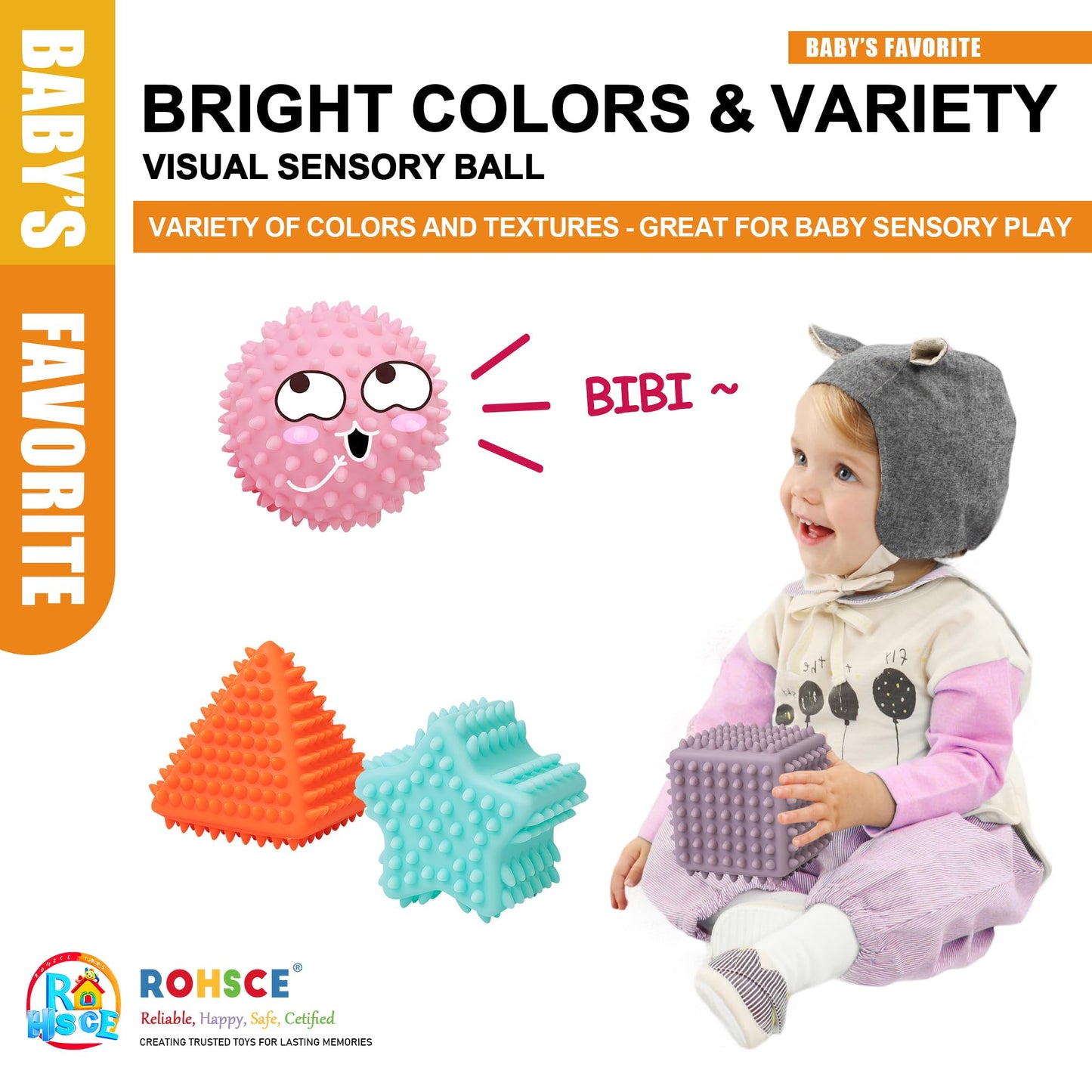 Sensory Rattle Balls Textured—Baby Teething Sensory Montessori Toys, Soft chew with rattles, Wheat Straw Travel 6-12M + Baby Sensory Balls—Textured Geometric Shapes, Spiky Squeeze Bath Gifts.