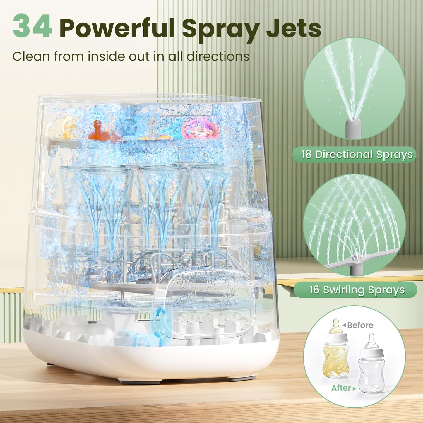 MOLWAY【Upgraded Baby Bottle Washer, Sterilizer and Dryer, All-in-One Pro Cleaning Machine for Bottles, Pump Parts & Baby Essentials, Effortless Care, Replaces Hand Washing