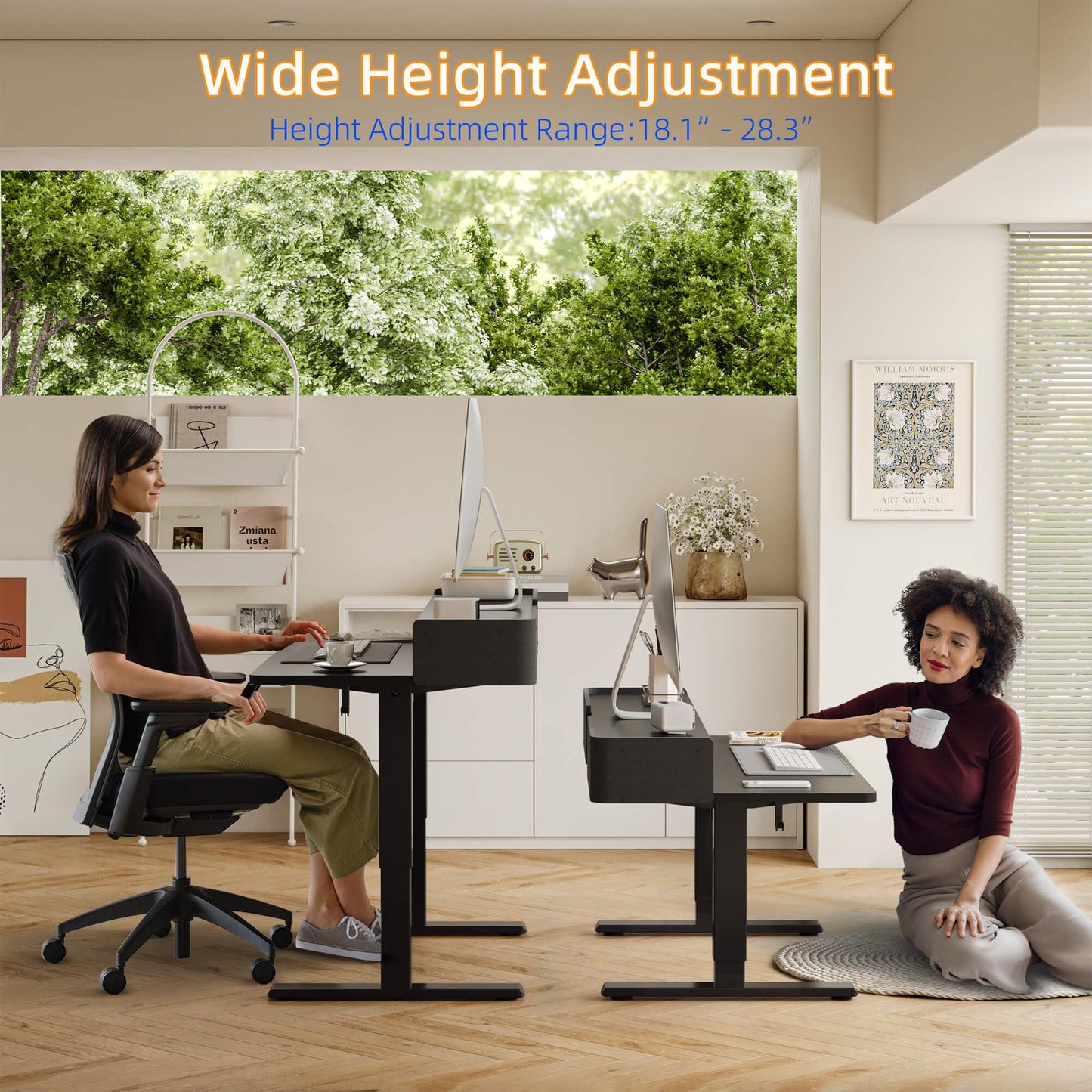 YIHAYO Low Height Adjustable Desk with Drawers, Lifts 18.1-28.3 Inches, Electric Standing Desk with Storage Shelf for Short People, 40 x 24 Inches Table with Splice Board for Home Office, Black