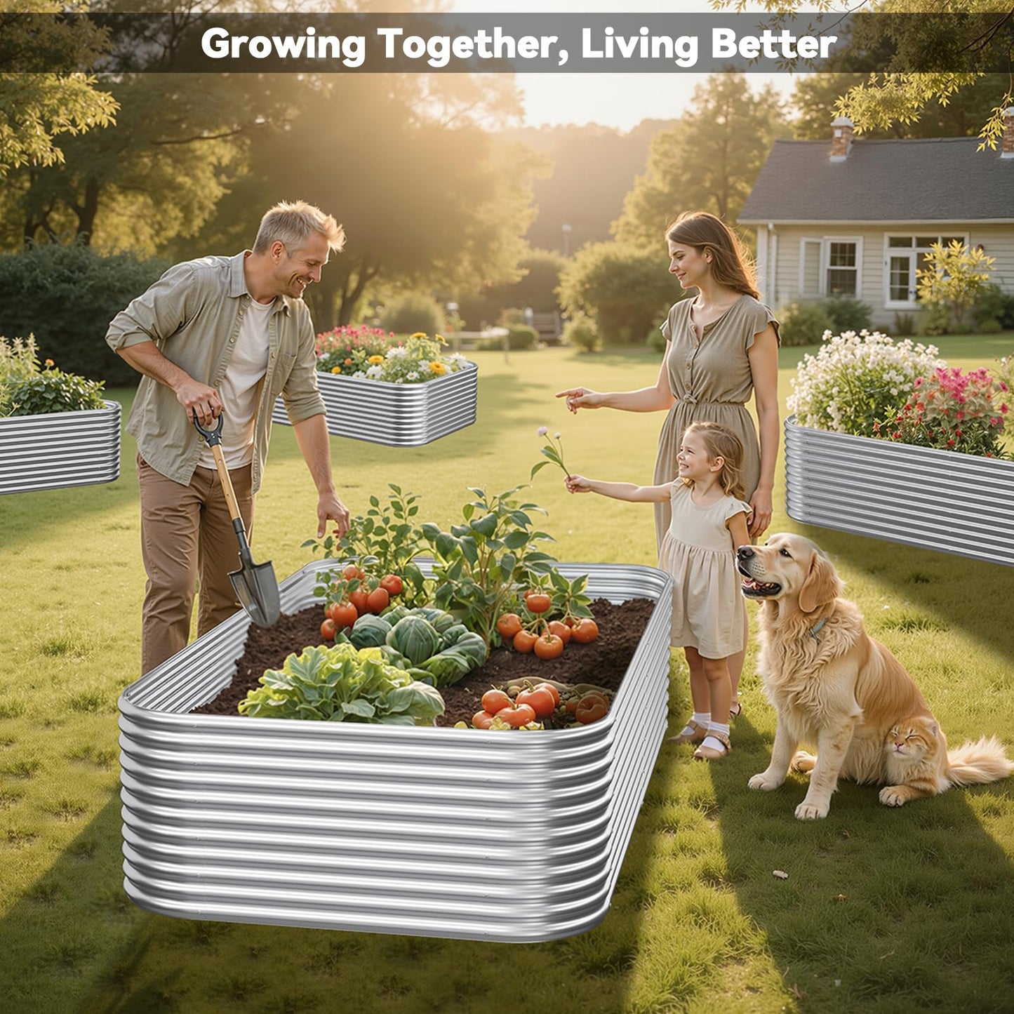 CATMANOR 2 Pack Tall 8x4FT Corrugated Galvanized Steel Raised Garden Bed Outdoor, Metal Above Ground Garden Bed for Vegetables and Flowers, Raised Beds for Gardening