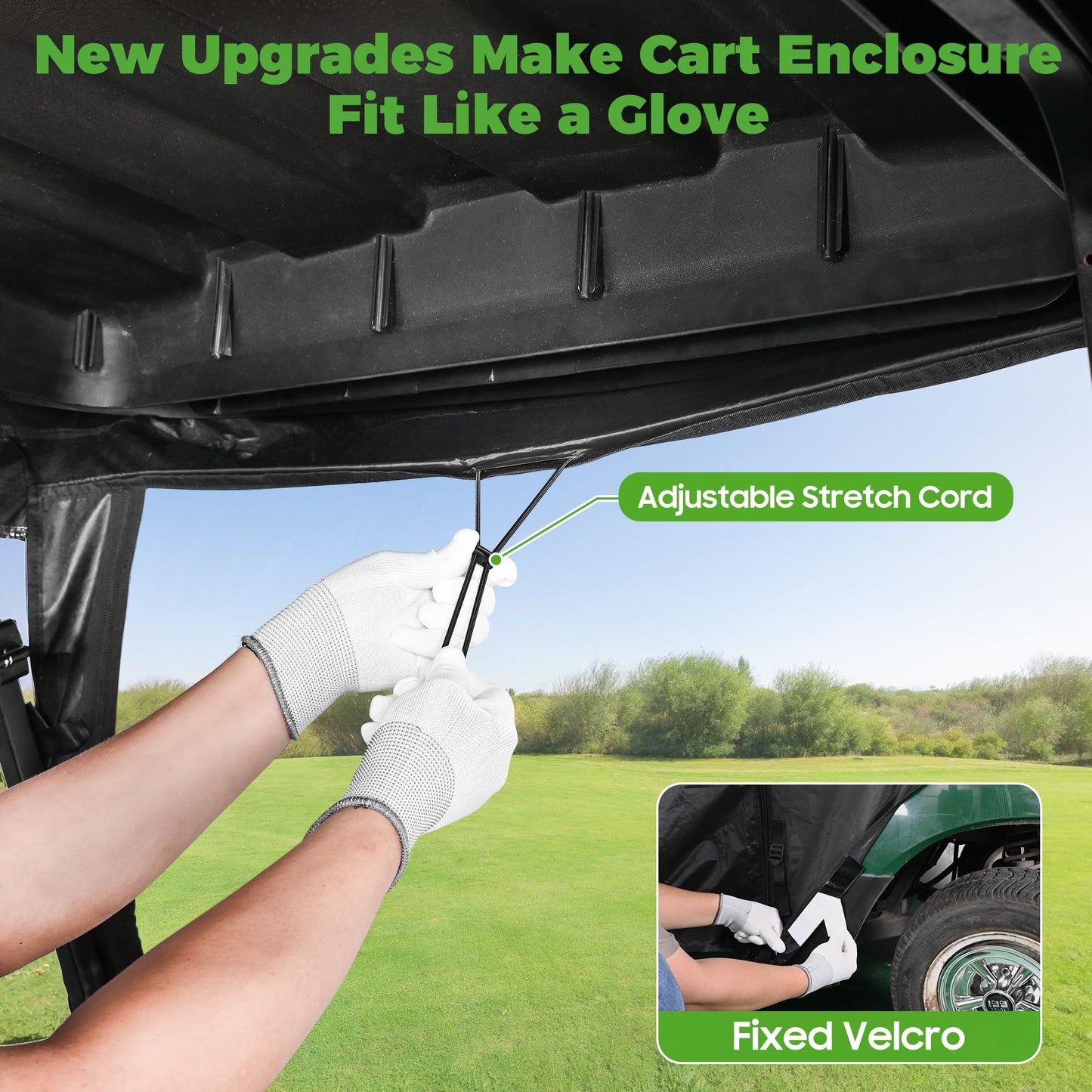 10L0L Golf Cart Driving Enclosure 4 Passenger for Yamaha G14 G16 G22 G29 Drive2 with Heavy Duty Zipper,600D Golf Cart Rain Cover Driving Covers with Roll-up Windshield, 4-Sided Clear Window