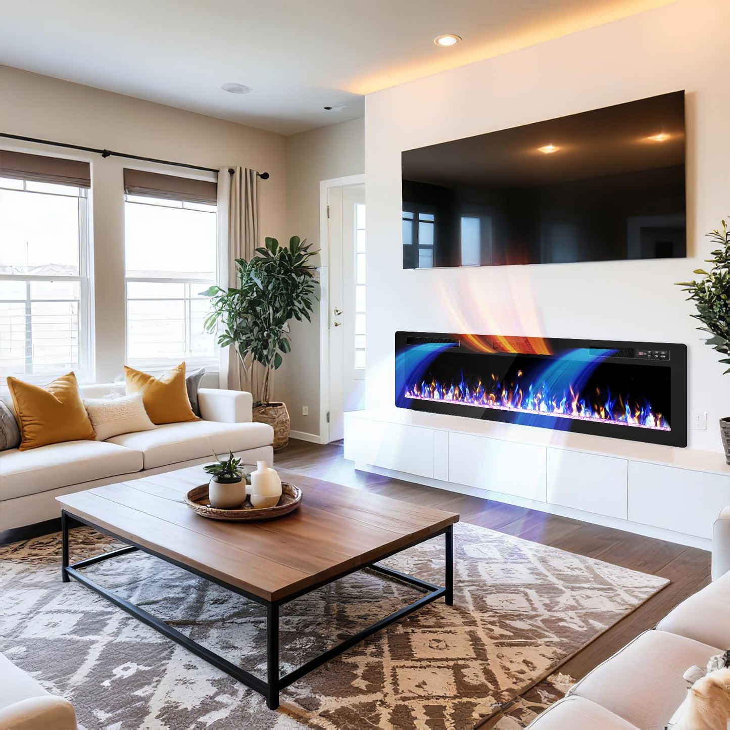72 Inch Electric Fireplace, Ultra-Thin Fire Places Electric Fireplace Inserts Recessed and Wall Mounted with Remote Control & Touch Screen, 750W/1500W Fireplace Electric Heater with Timer, Multi-Flame