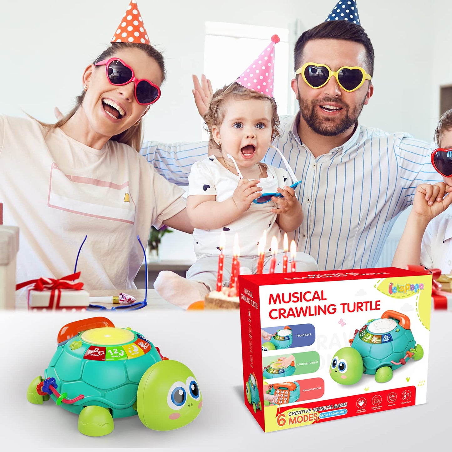 Letapapa Baby Toys 6 to 12 Months, Tummy Time Toy for 12-18 Months, Musical Turtle Crawling Toys with Light & Sound, Birthday Gift Early Educational Toy for Baby Infant 6 7 8 9 10 Months 1 2 Year Old