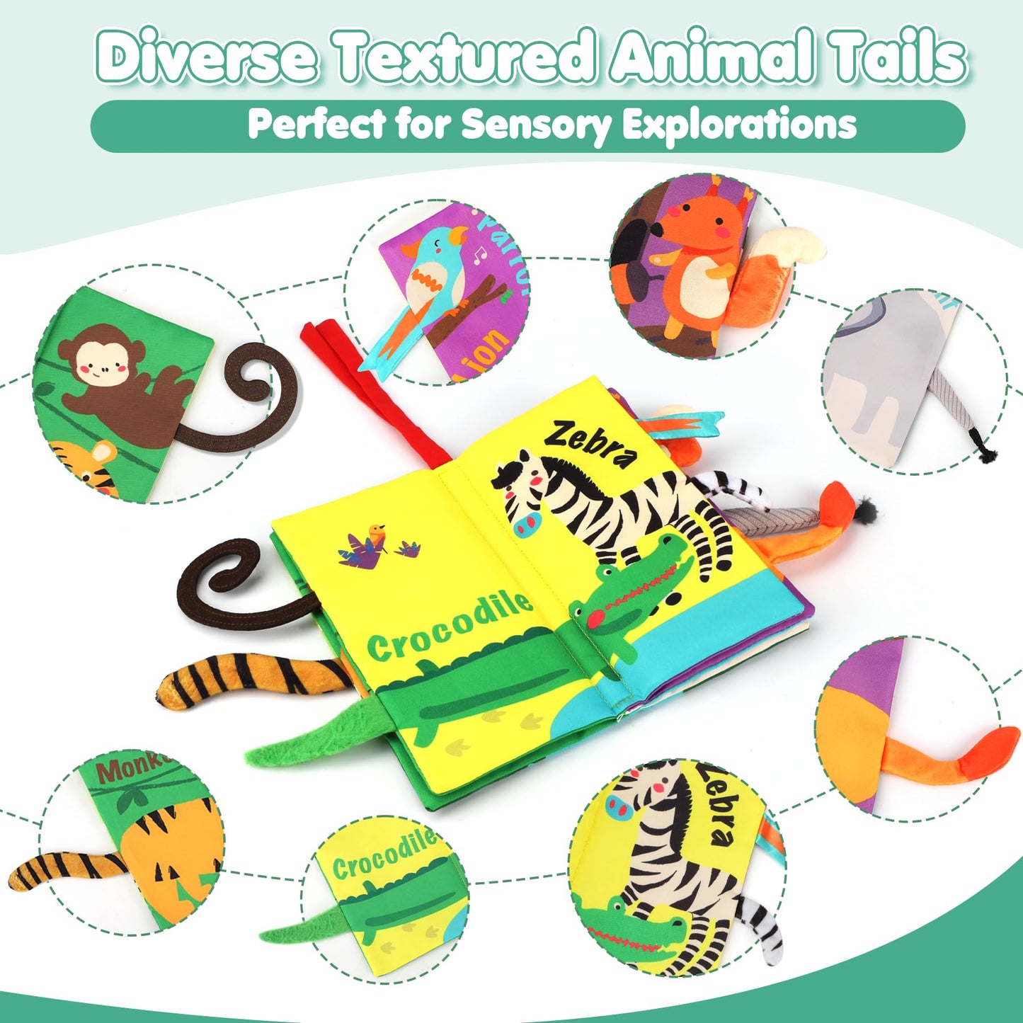 beiens Baby Books Toys, Touch and Feel Crinkle Cloth Book for Infant Baby 0-3-6-12-18 Months, Early Development Interactive Stroller Soft Toys, Newborn Gifts for Boys Girls