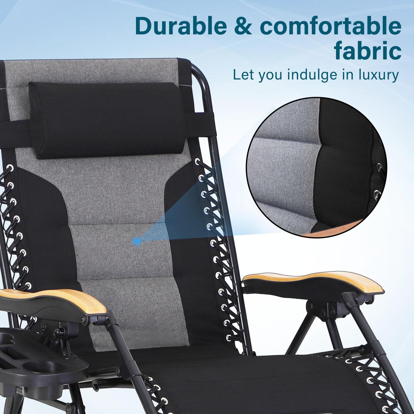 MFSTUDIO Zero Gravity Chairs, Oversized Patio Recliner Chair, Padded Folding Lawn Chair with Cup Holder Tray, Support 400lbs, Black