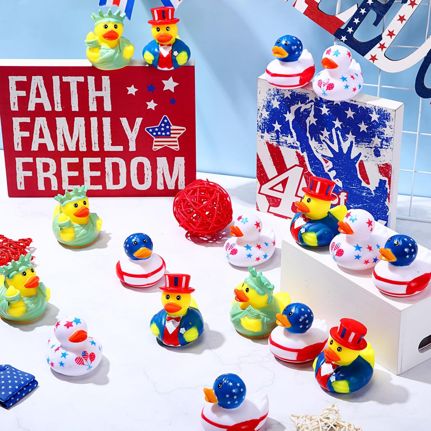 Jerify 72 Pcs 2 Inch Patriotic Rubber Ducks Summer Small Shower Float Rubber Ducks Star Rubber Ducky for Bath Birthday Gifts Baby Showers Beach Pool 4th of July Independence Day (Stylish)