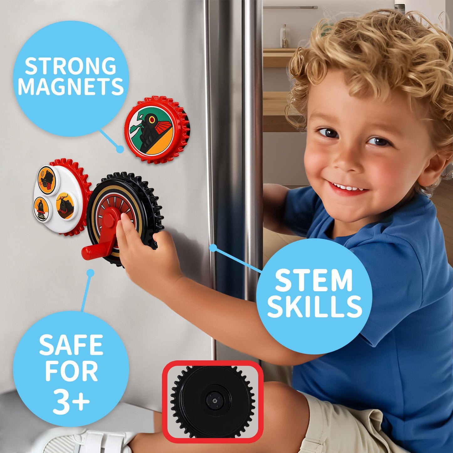 ROHSCE 7PCS Magnetic Gear Toy Set, Train-Themed Gear Toys for Toddlers 1-3, Educational STEM Gears Toys for Kids, Cute Fridge Magnets for Toddlers, Montessori Learning Toy Gift for Boys Girls
