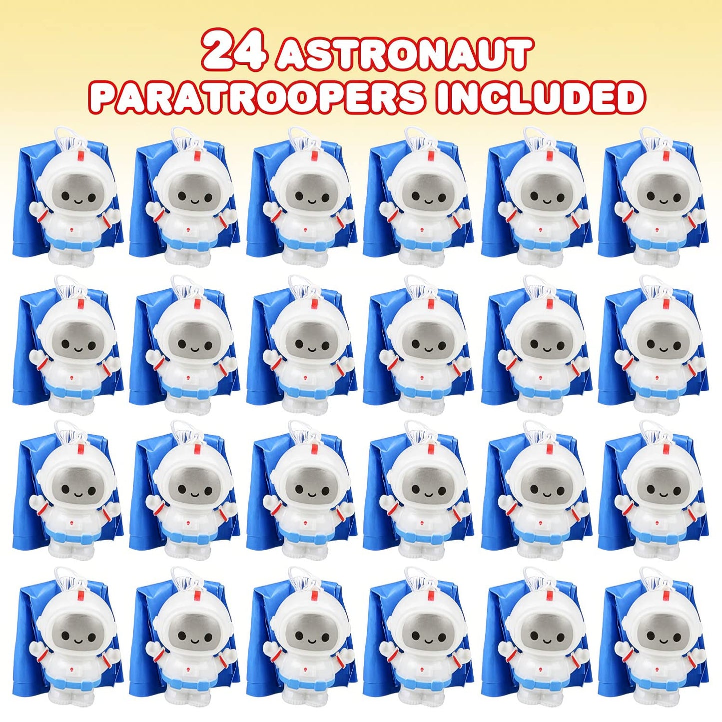 ArtCreativity 24-Pack / 2" Mini Astronaut Paratroopers – Durable Parachute Toys for Kids – Space-Themed Party Favors, Astronaut Piñata Fillers, and Goodie Bag Toys