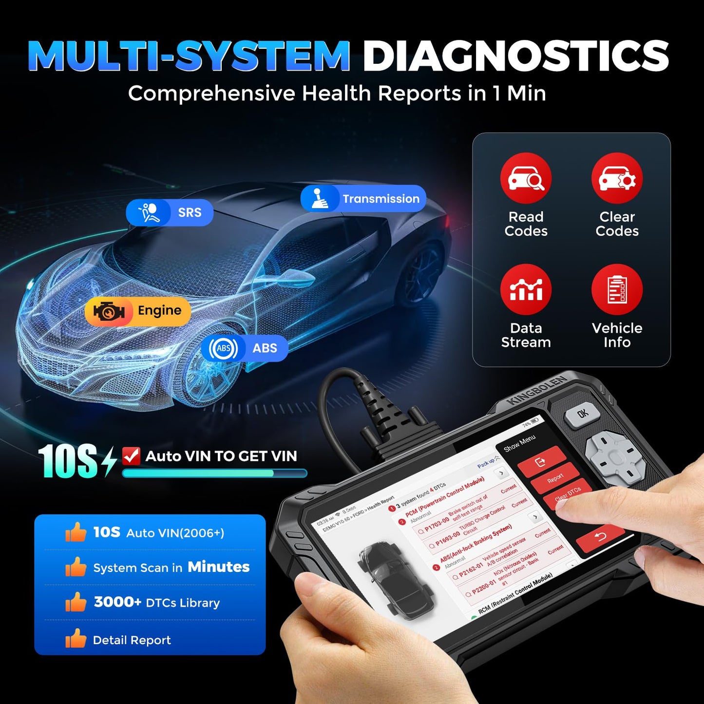 KINGBOLEN OBD2 Scanner S608, 2026 Bidirectional Scan Tool for ABS/SRS/Transmission/Enigne, 9 Reset Oil Brake DPF Bleed Gear Injector Throttle BMS SAS, CAN FD & FCA/Renault SGW, Lifetime Free Update