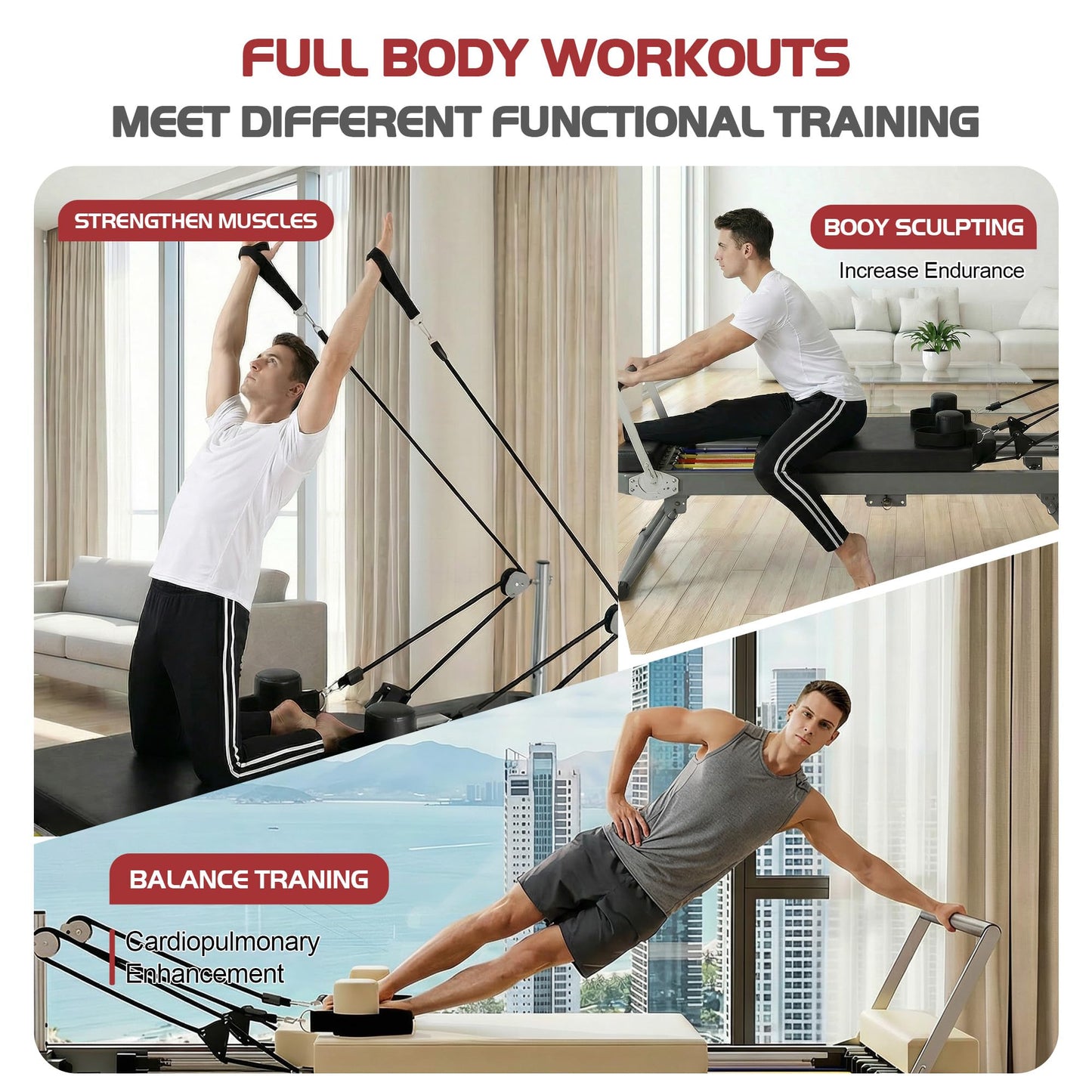 Casaphoria 87'' Professional Pilates Reformer, Foldable Pilates Machine for Home Studio, Includes Reformer Board and Springs, Max Capacity 395 lbs(Black)