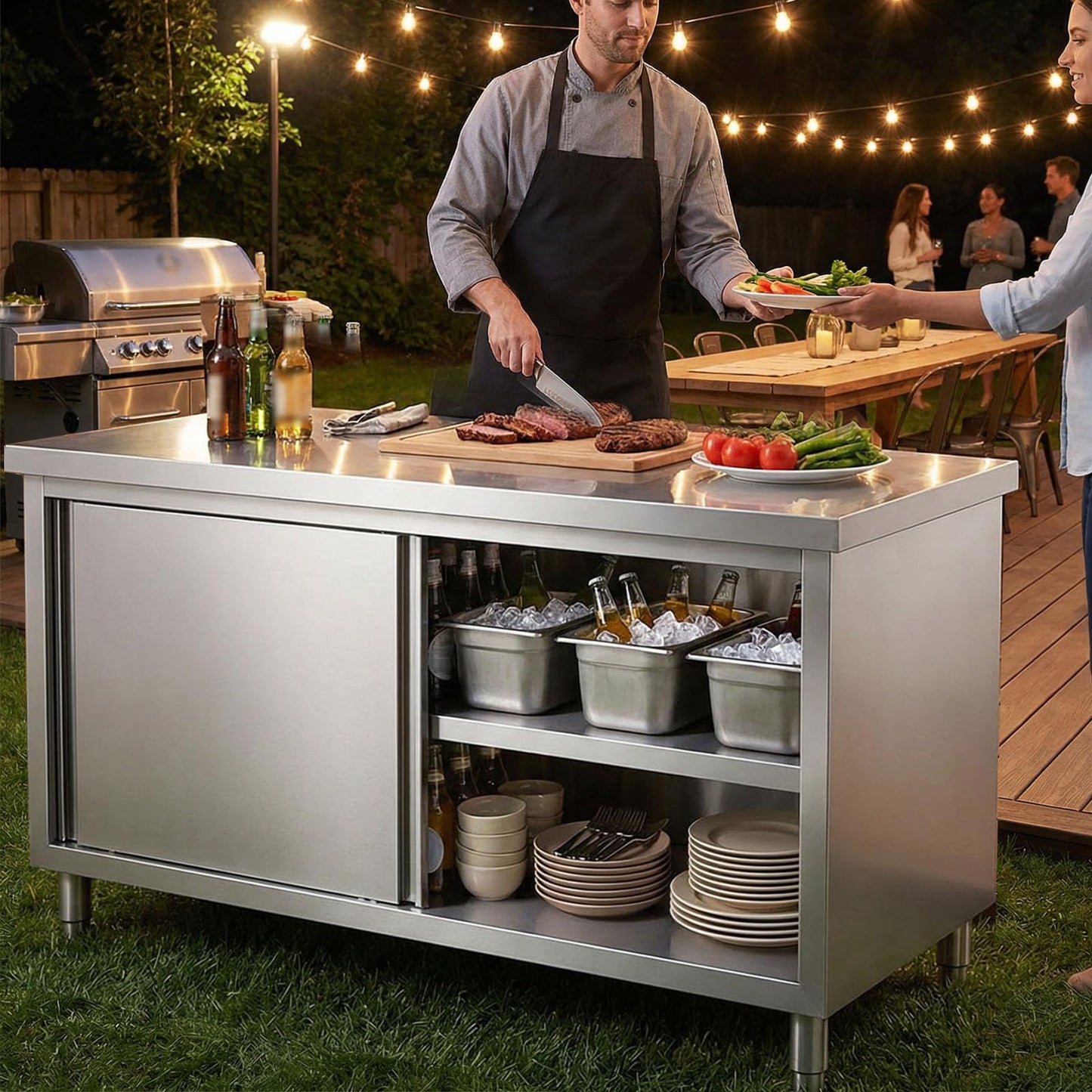 YTALUTTNIE Stainless Steel Work Table with Cabinet, Commercial Kitchen Large Space Storage Prep Table, Heavy Duty Stainless Steel worktable with Shelves for Kitchen Outdoor (no shelf, 100*50*80cm)