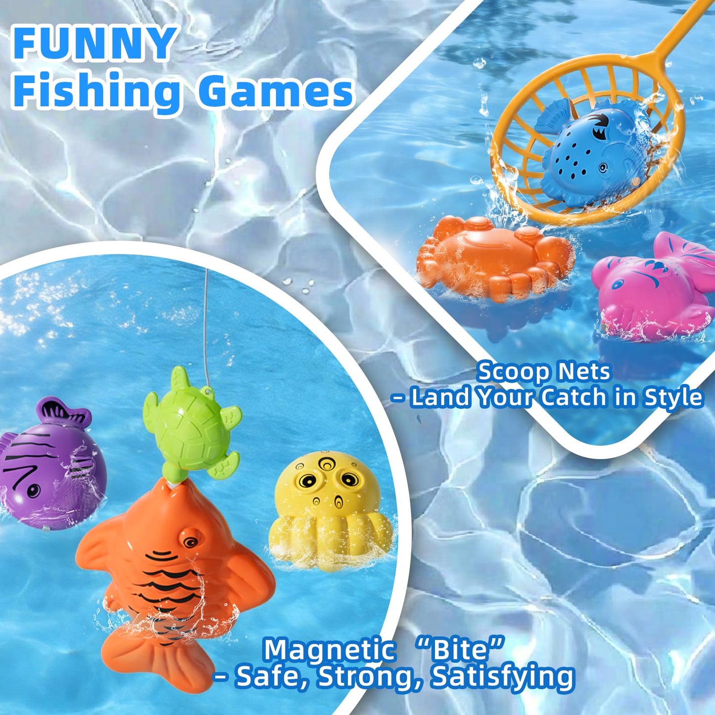 BLmukce Magnetic Fishing Game Toys with Inflatable Pool for Toddlers 1-3 3-5, Kids Bathtub Pool Water Table Toys, Birthday for 2 3 4 5 6 Year Old Boys Girls