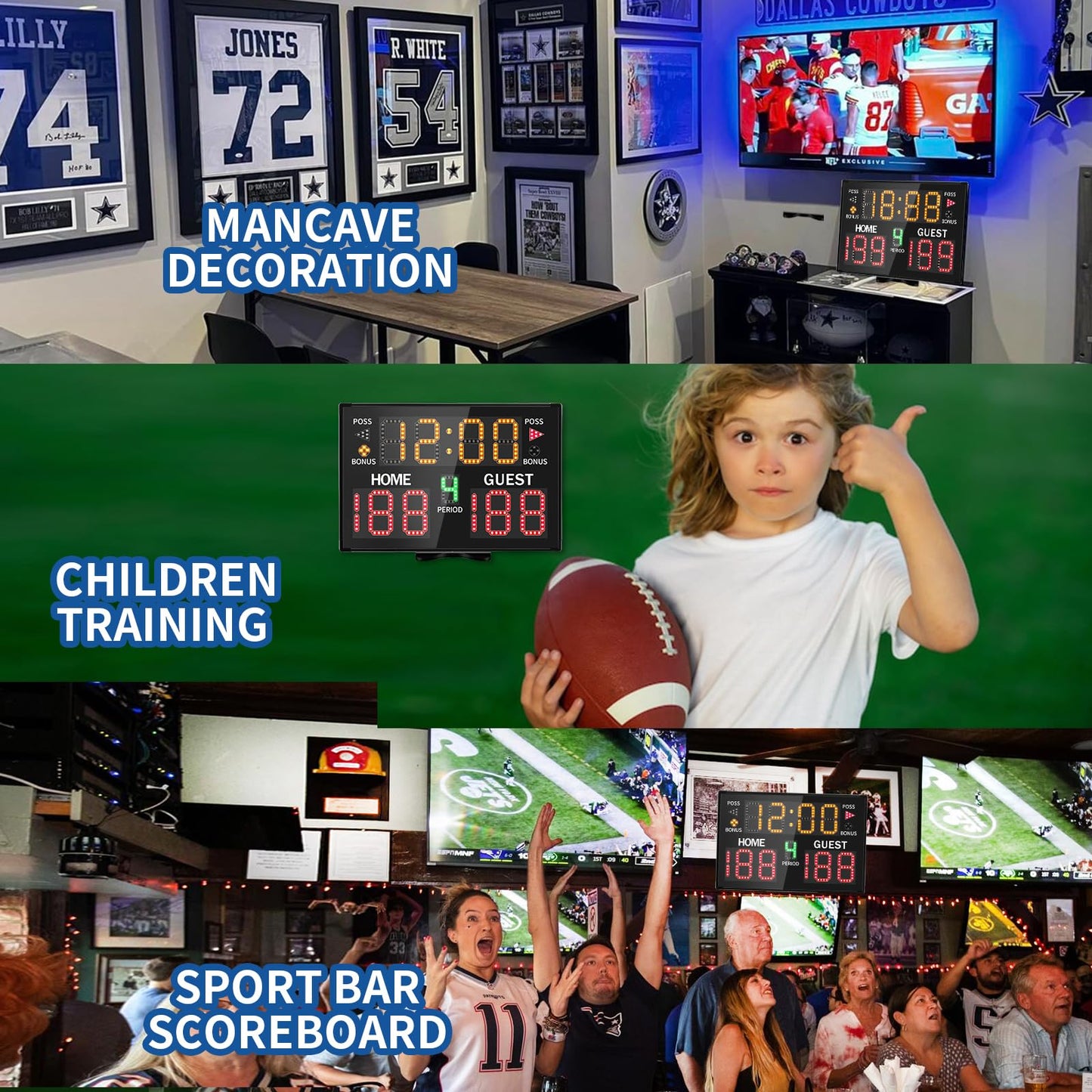 LUCKY TIME Electronic Basketball Scoreboard with Buzzer, Battery Powered Digital Scoreboard with Remote,Portable Score Keeper Used for Basketball,Volleyball,Wrestling,Football (11digits-Battery)
