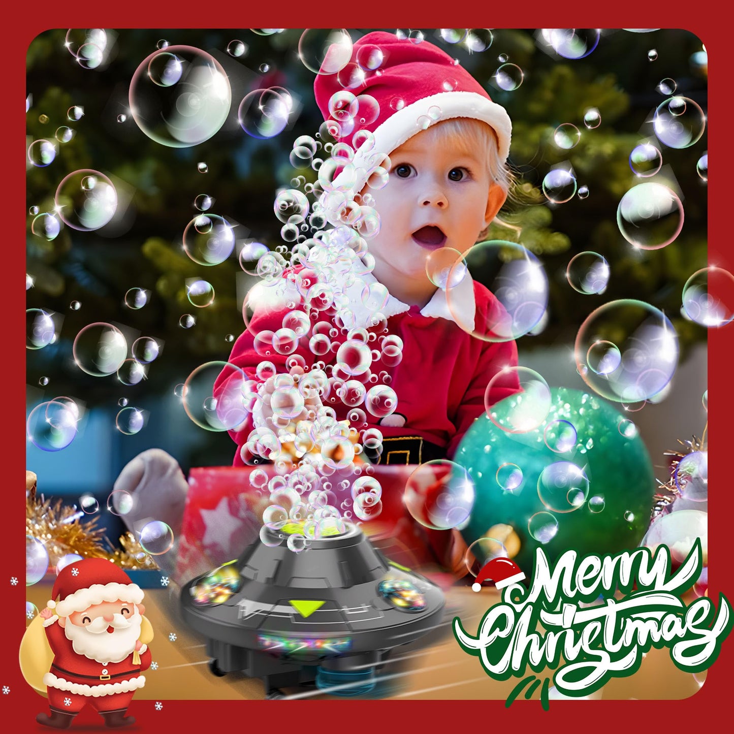 Bubble Machine for Kids - Automatic Bubble Maker with LED Light & Music, Rotating 360° UFO Toys, Safe Bubble Blower for Pets Dogs Cats, Cool Outdoor Toy for 1-3 3-8 Year Old Boys Girls Birthday Gifts