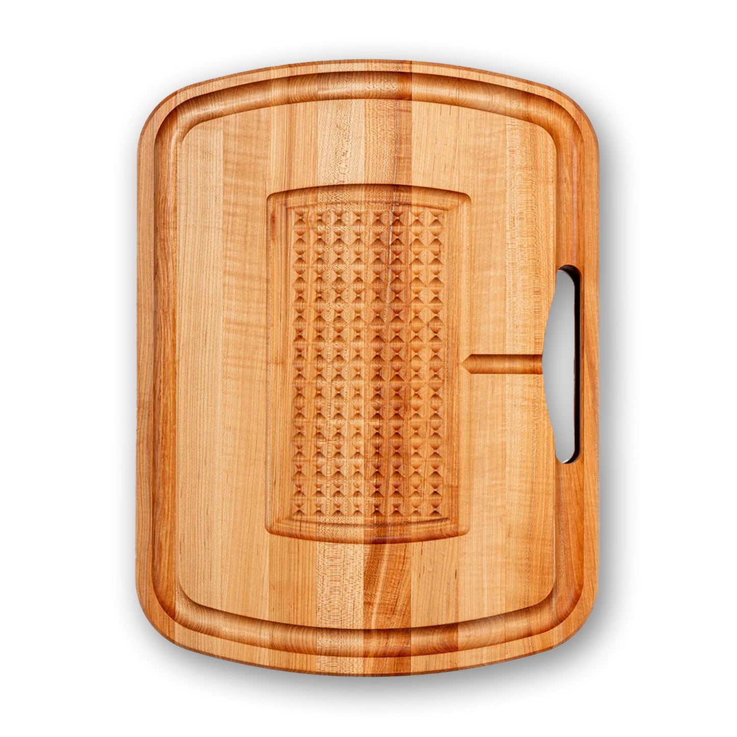John Boos Maple Wood Cutting Board, 24”x18” – 2.25” Thick, 31-lb Reversible Wooden Butcher Block with Catch Pan, Sloped Juice Groove, Edge-Grain & Finger Grips - Carving Series