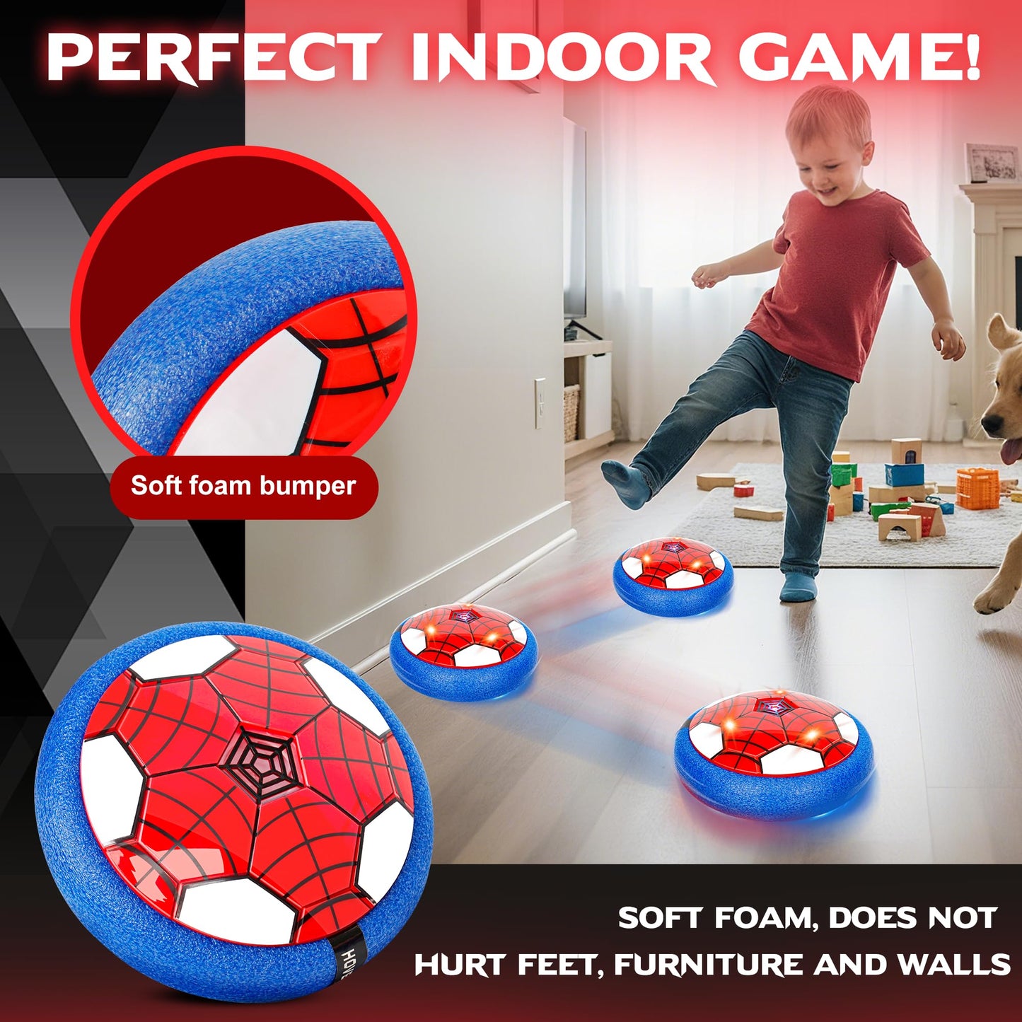 HitToys Airplane Launcher Toy & Spider Hover Soccer Ball Set for Kids | 3 Pack Spider Foam Gliders Air Planes, 2-in-1 Rechargeable Toddler Air Floating Football Toy Ball with Led for Boys Birthday