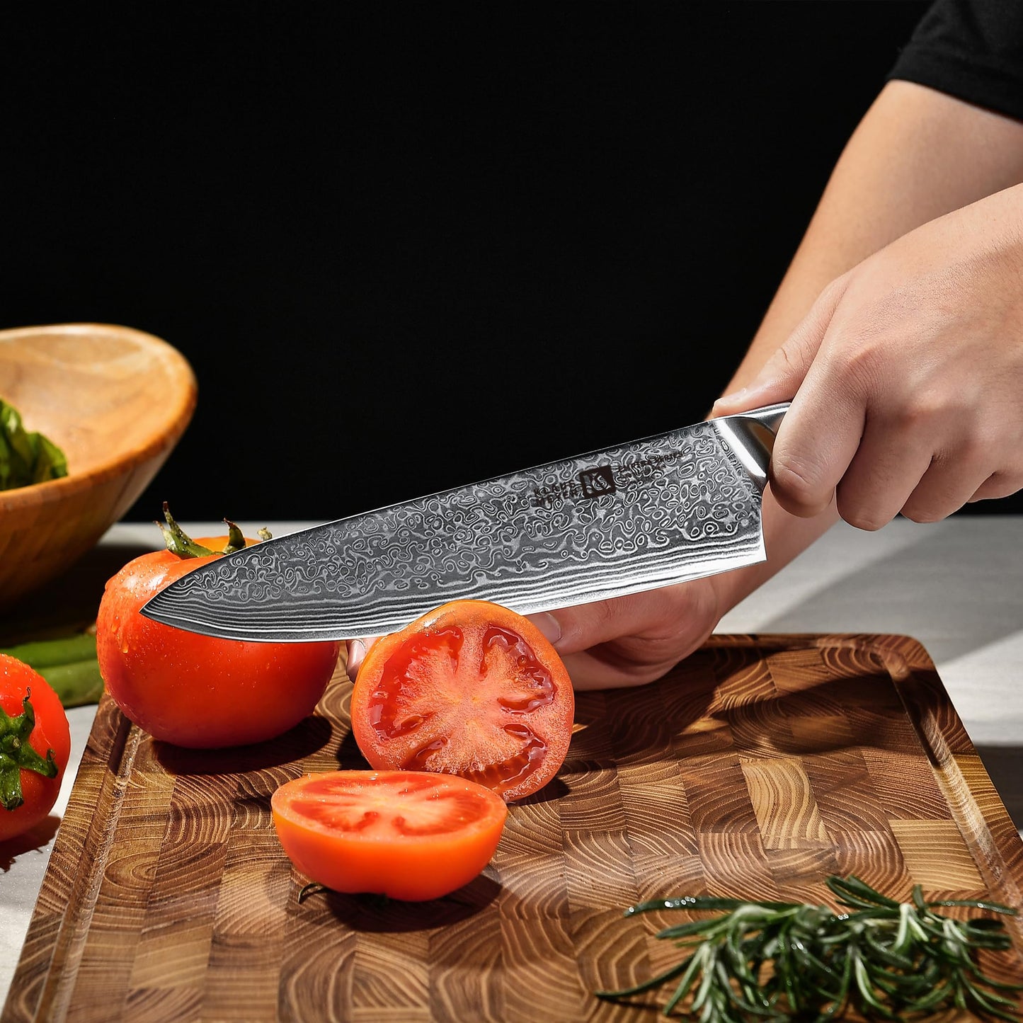 Klaus Meyer 5 Piece Damascus Knife Block Set, 67-Layer High Carbon Damascus Steel, Ultra-Sharp Kitchen Knife Set with Magnetic Wooden Block